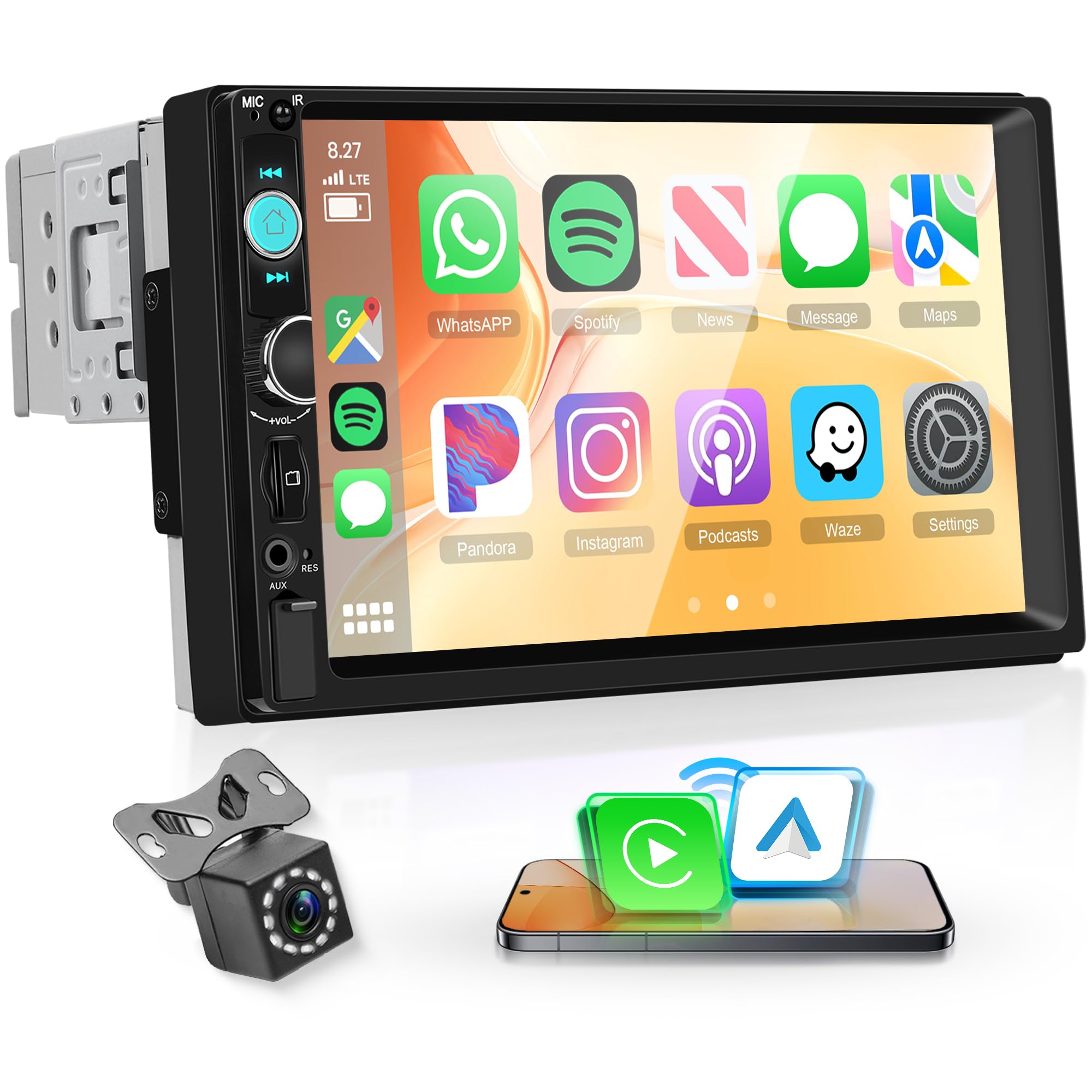 Autoradio 1 Din Wireless CarPlay Android Auto 7 pollici