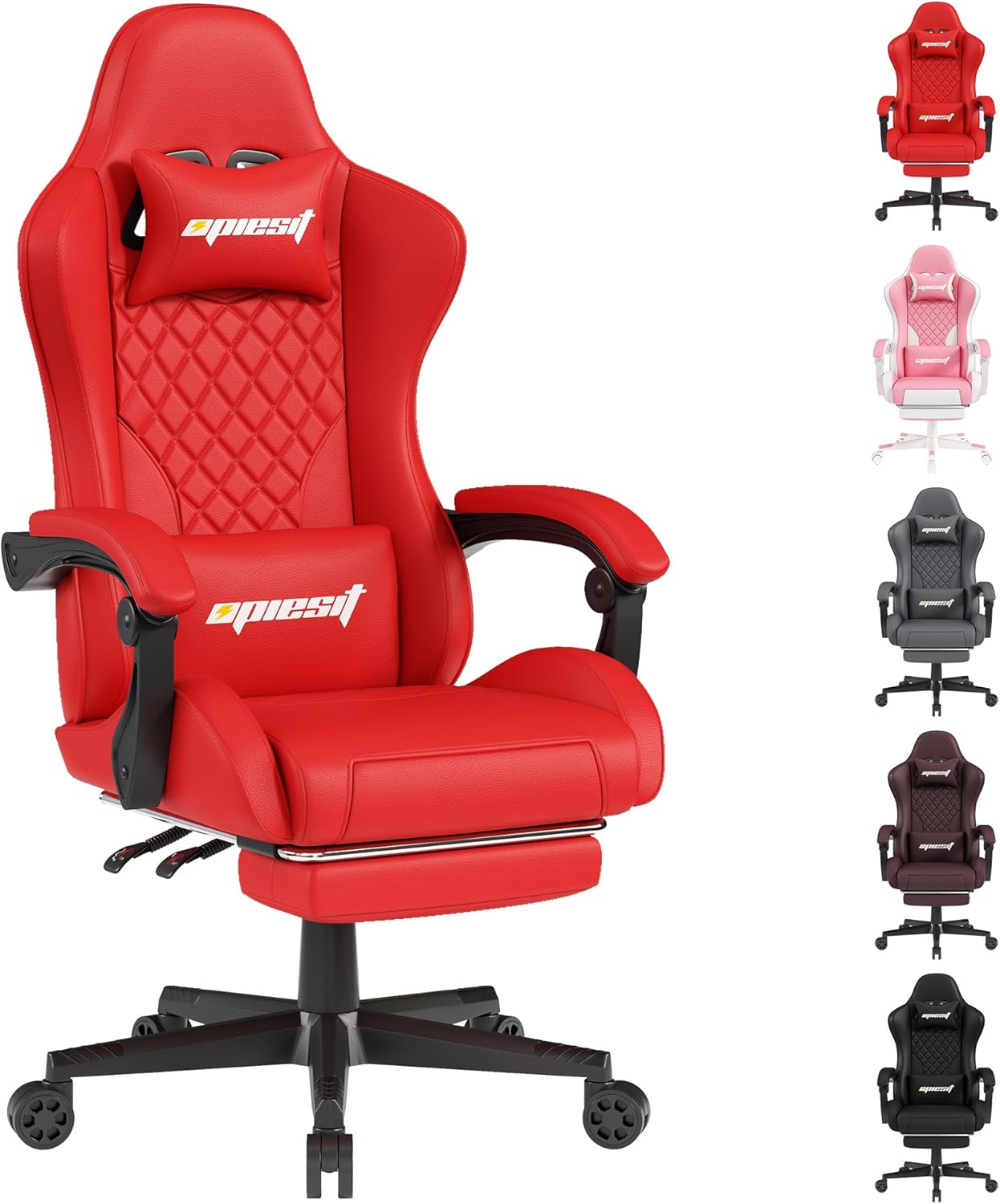 Sedia da Gaming Ergonomica in Pelle PU 200KG, Rosso - immagine 1