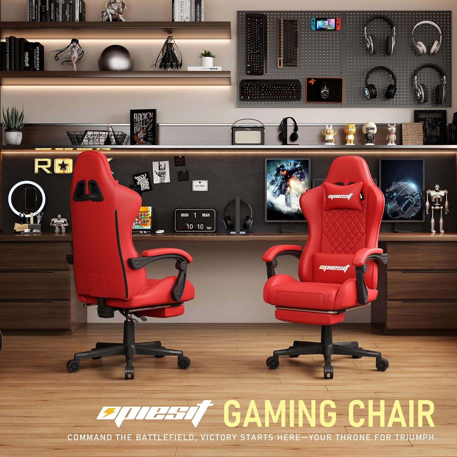 Sedia da Gaming Ergonomica in Pelle PU 200KG, Rosso - immagine 3
