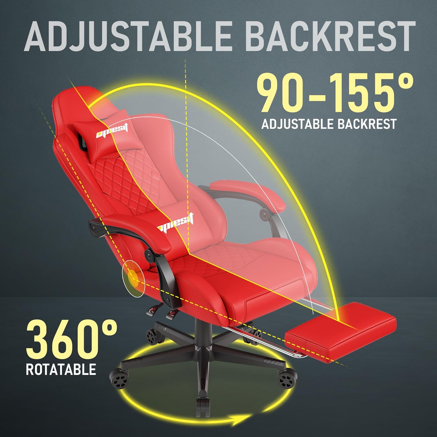 Sedia da Gaming Ergonomica in Pelle PU 200KG, Rosso - immagine 4