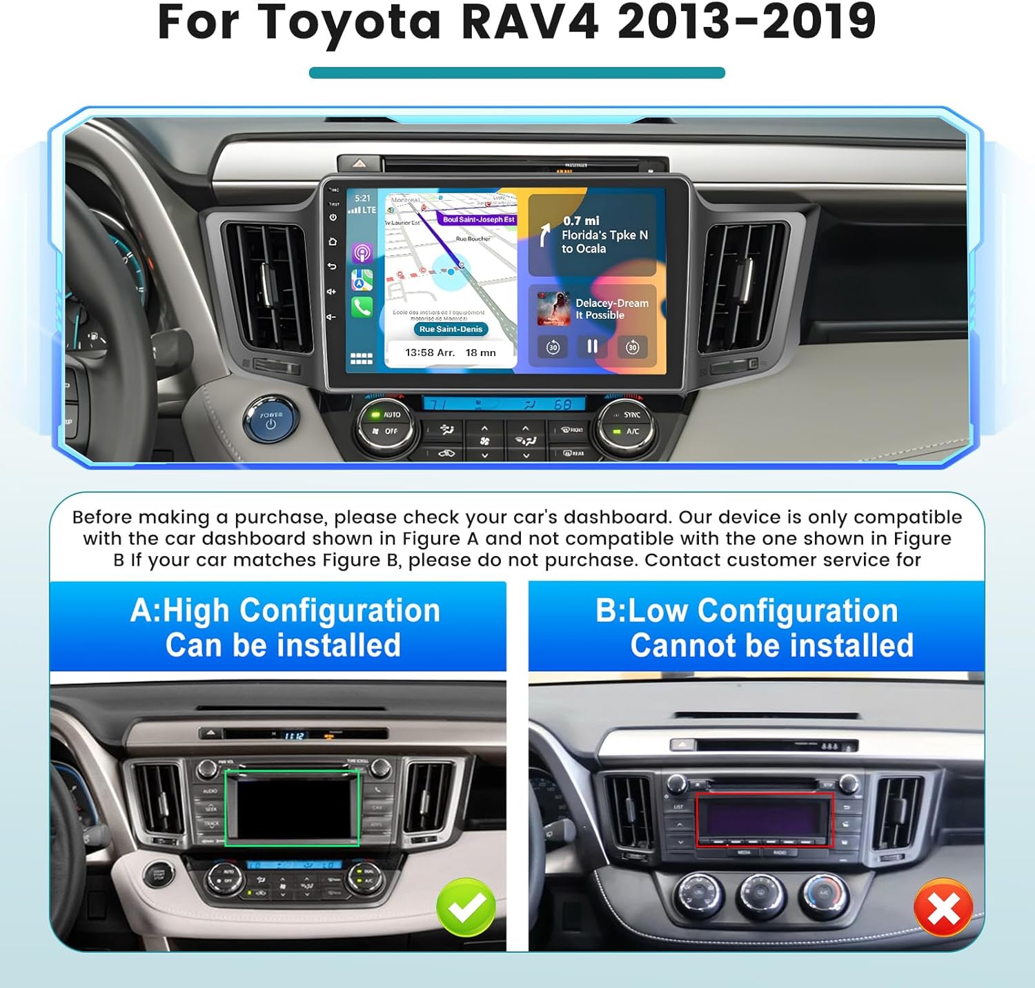 Hikity Autoradio 10.1" per Toyota RAV4 2013-2018 - immagine 2