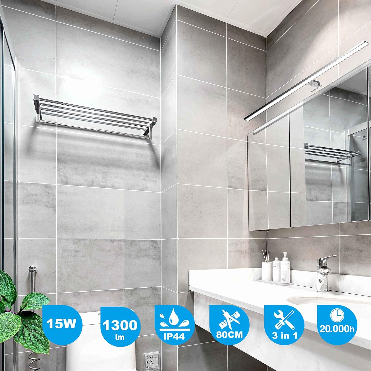 Yiqan Lampada da Specchio LED 80cm 15W 4000K - immagine 3