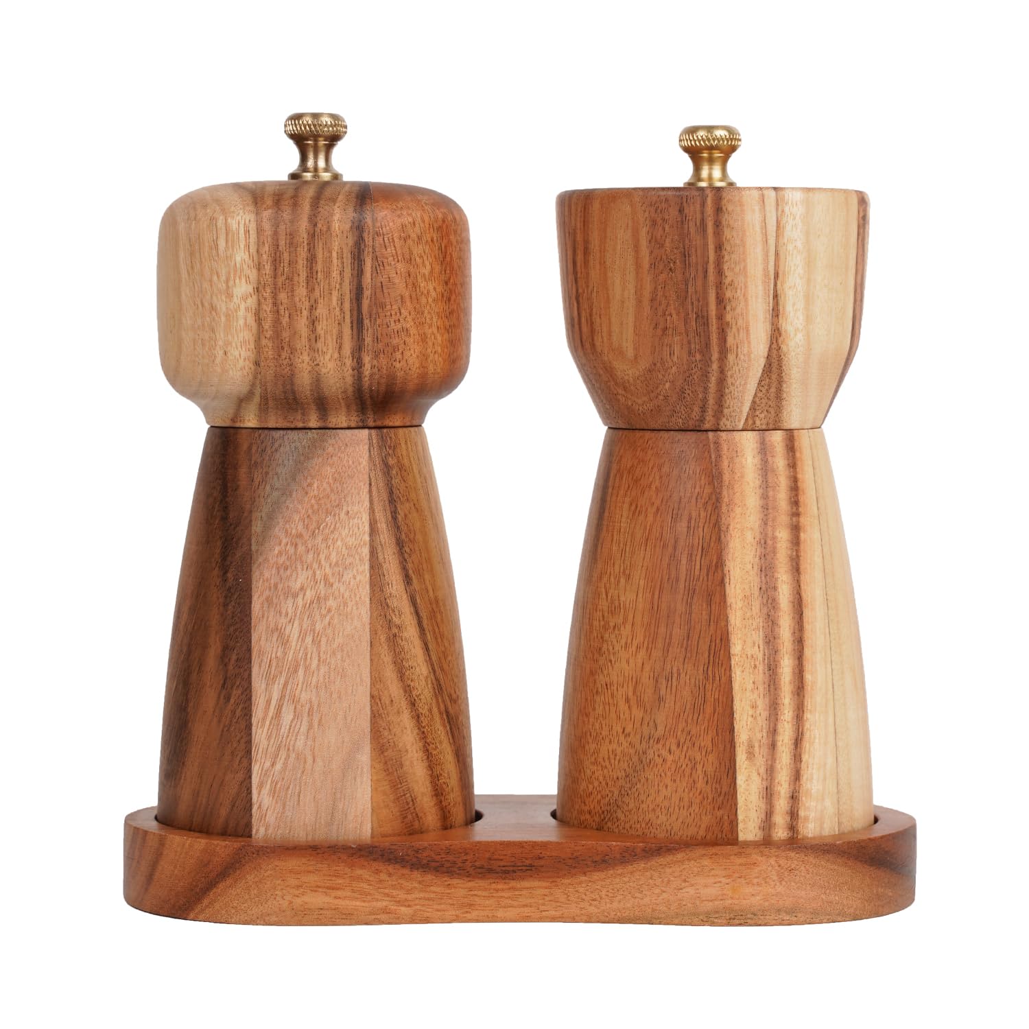 Set Macina Sale e Pepe con Vassoio, Legno di Acacia
