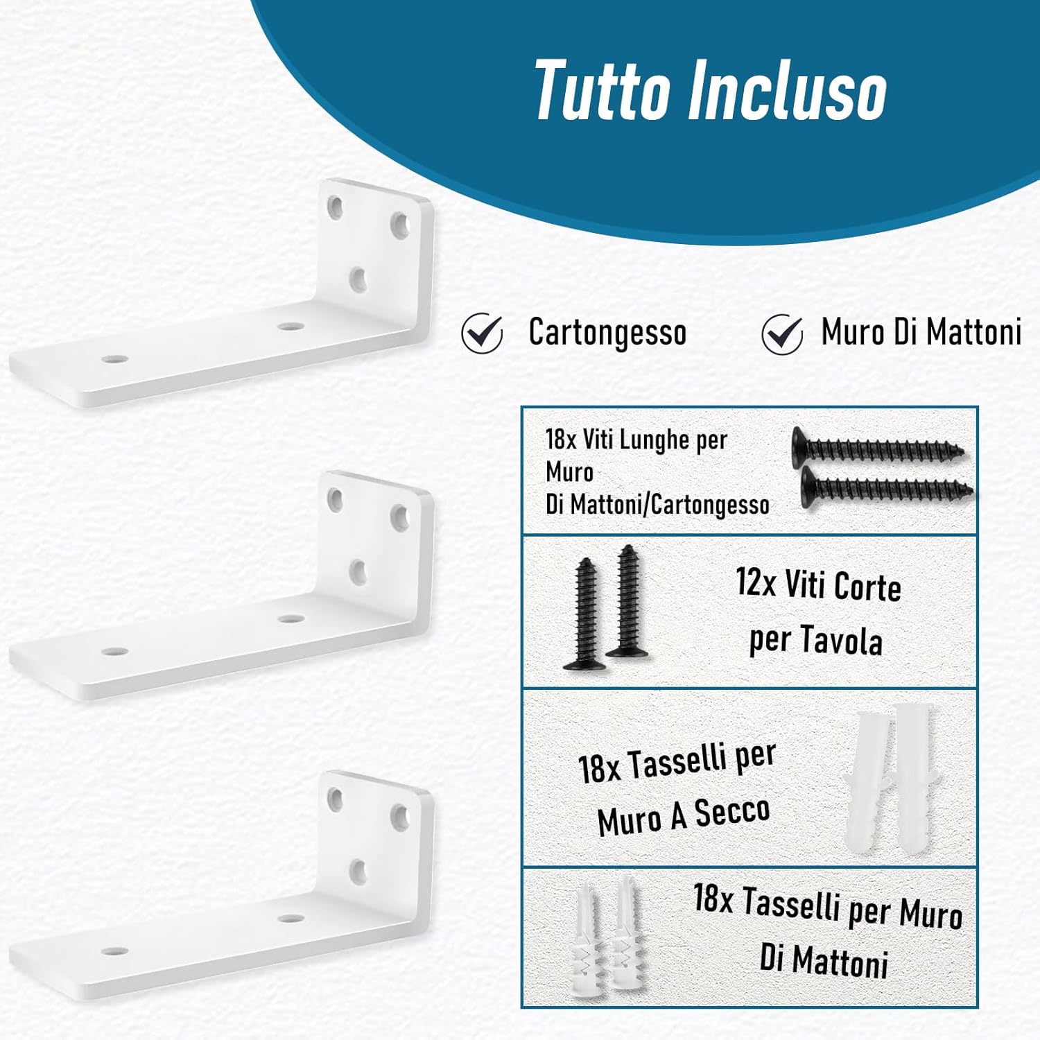 Staffe per Mensole Fluttuanti 25cm (6 Pezzi), Bianco - immagine 3