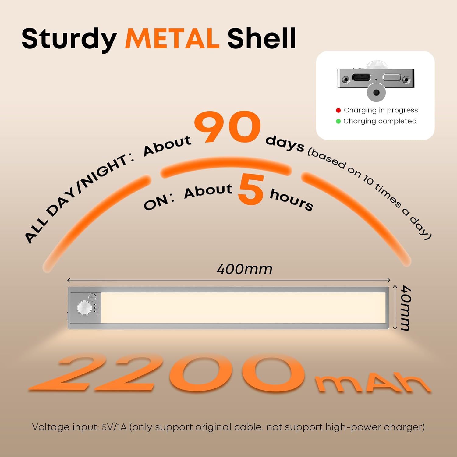 Luce LED Sottopensile Cucina 40CM 2200mAh, 2 Pezzi - immagine 5