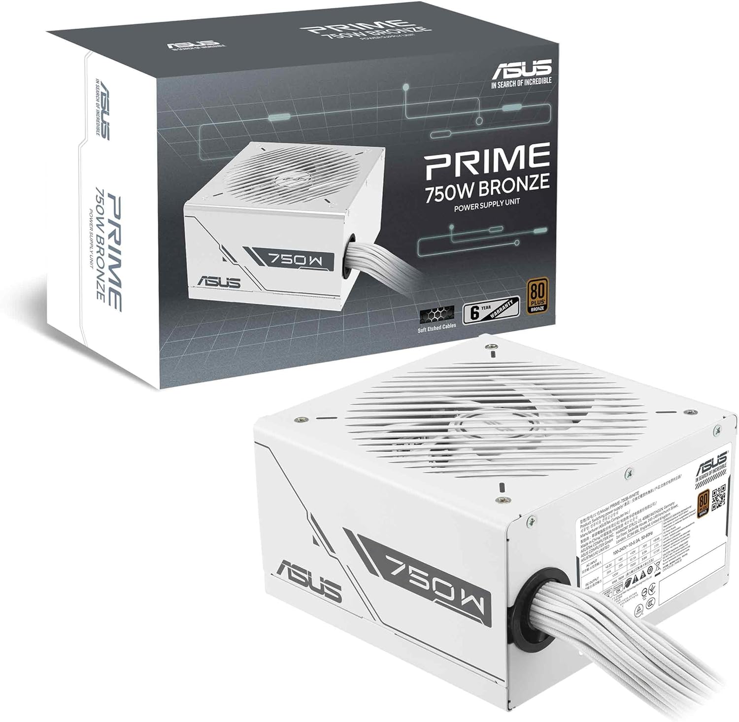 Asus Prime 750W Bronze - Alimentatore Modulare PC, Bianco - immagine 1