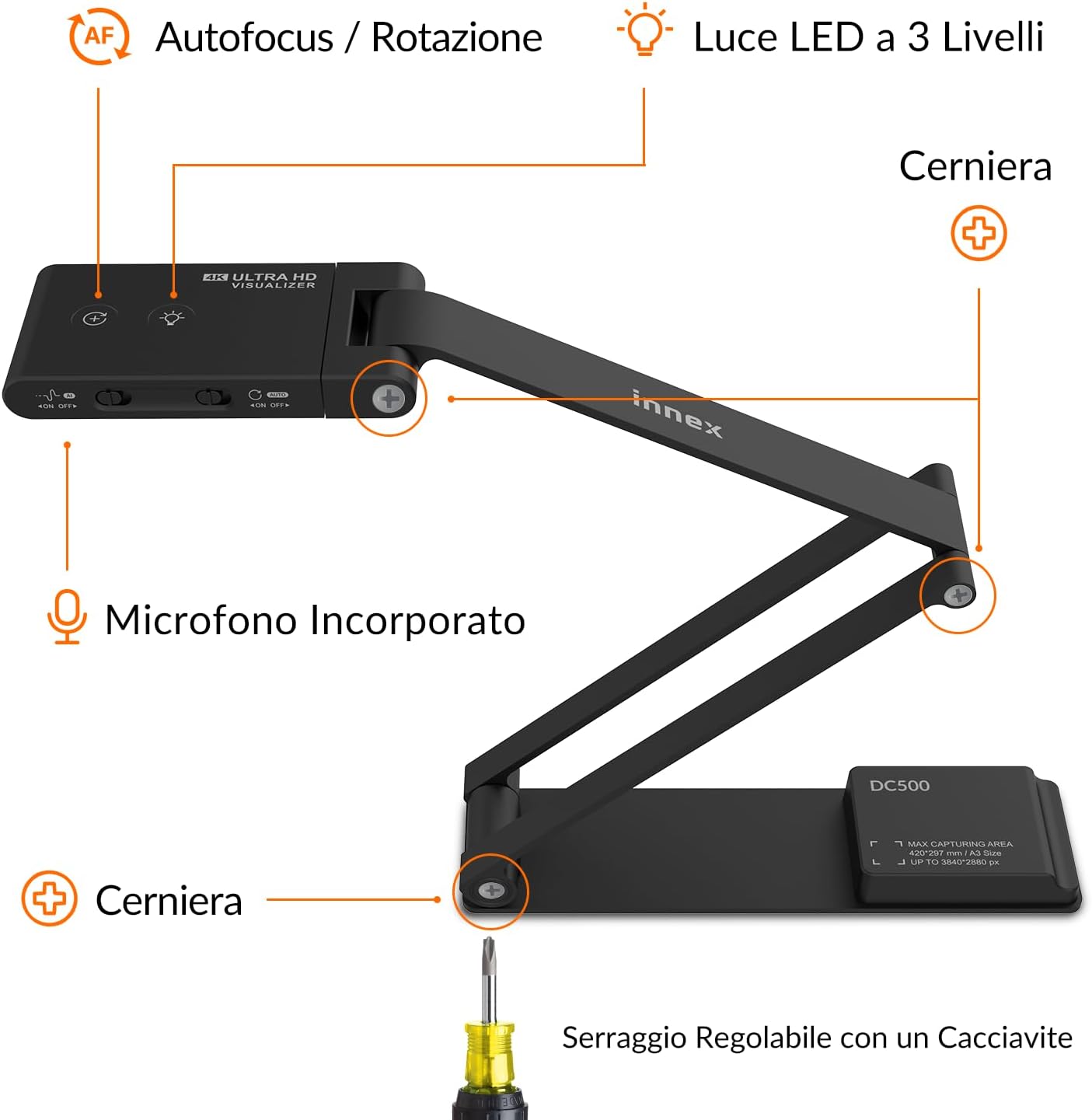 Innex DC500 - Document Camera USB 4K 13MP e Webcam - immagine 3