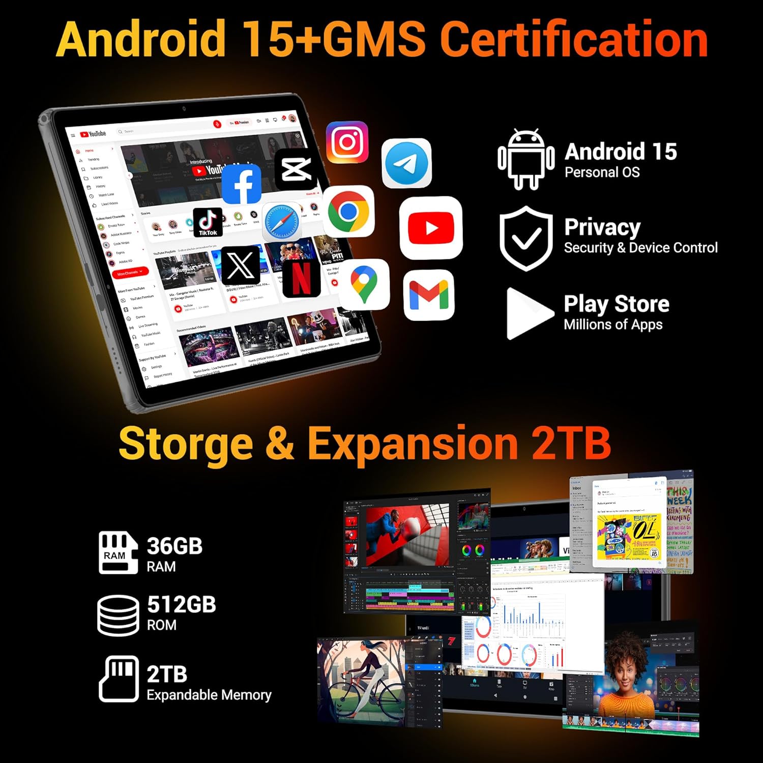 Tablet 13 Pollici Android 15 Octa-Core, Grigio - immagine 4