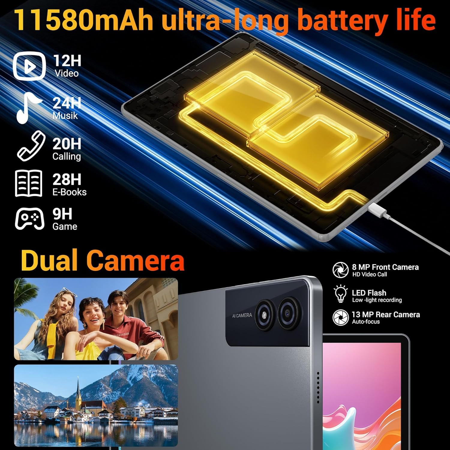 Tablet 13 Pollici Android 15 Octa-Core, Grigio - immagine 6