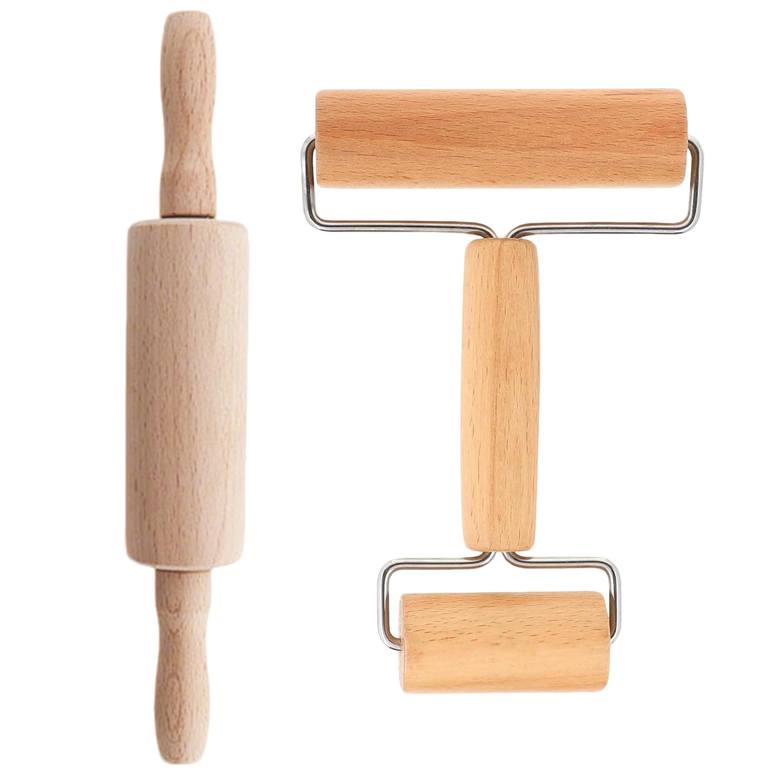 2 Pezzi Mattarello in Legno Rullo, Accessori Cucina Pasticceria Accessori, Legno di Faggio Doppia Testaper, Superficie Antiaderente Utensili da Cucina per Biscotti Pasta Pizze Torte