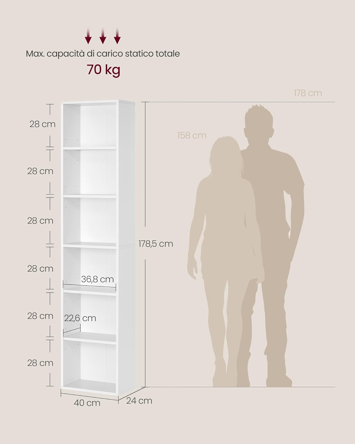 Vasagle Libreria a 6 Ripiani Aperta, Bianco Nuvola - immagine 3