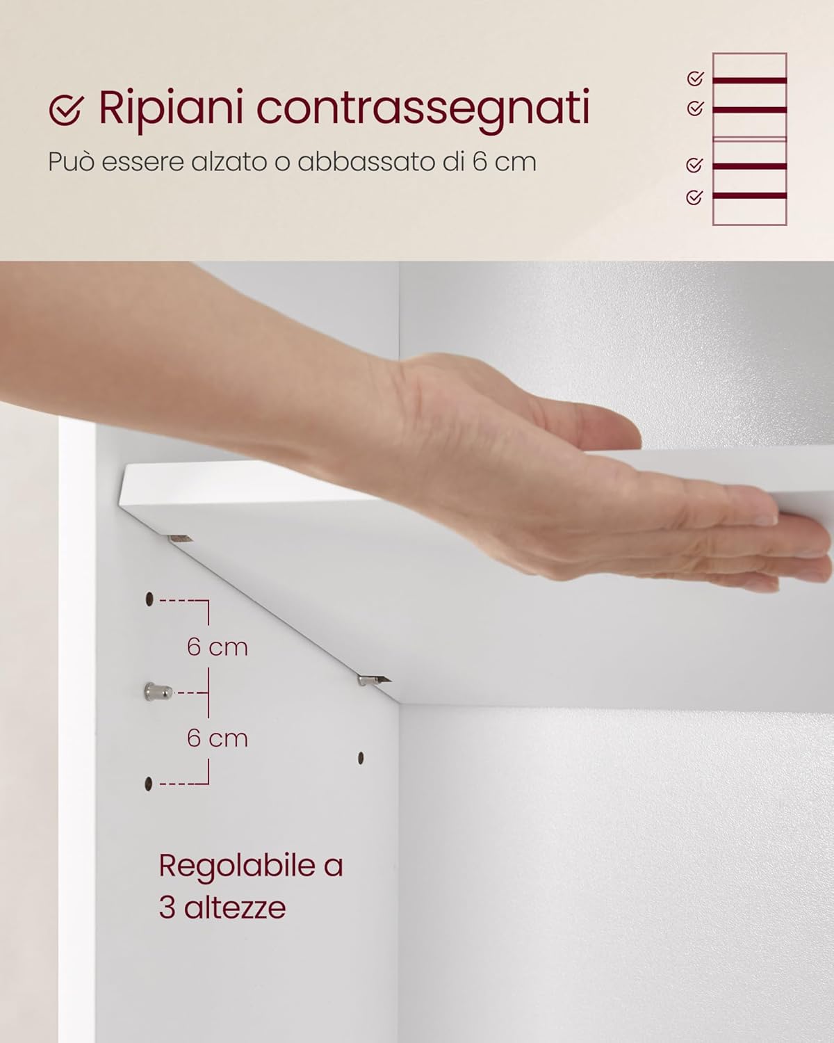 Vasagle Libreria a 6 Ripiani Aperta, Bianco Nuvola - immagine 5