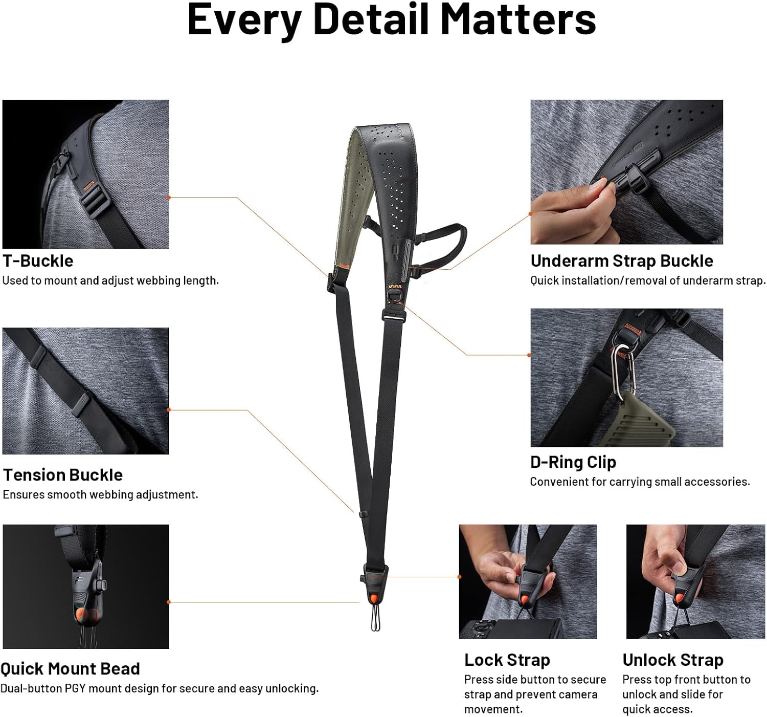 PGYTECH Camera Strap Pro - Cinghia Spalla Resistente - immagine 5