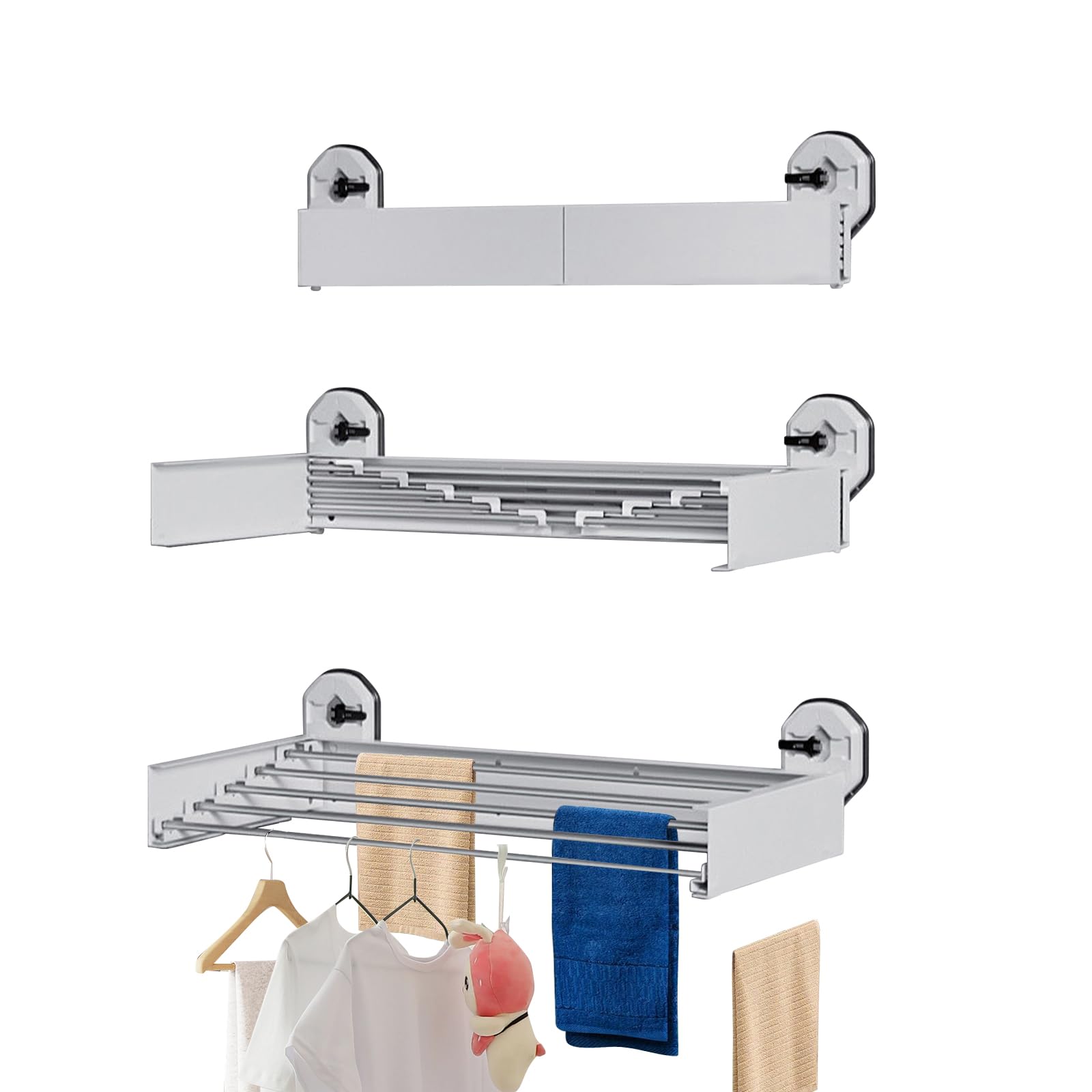 Twsoul Stendibiancheria da Parete a Ventosa 50cm, Bianco