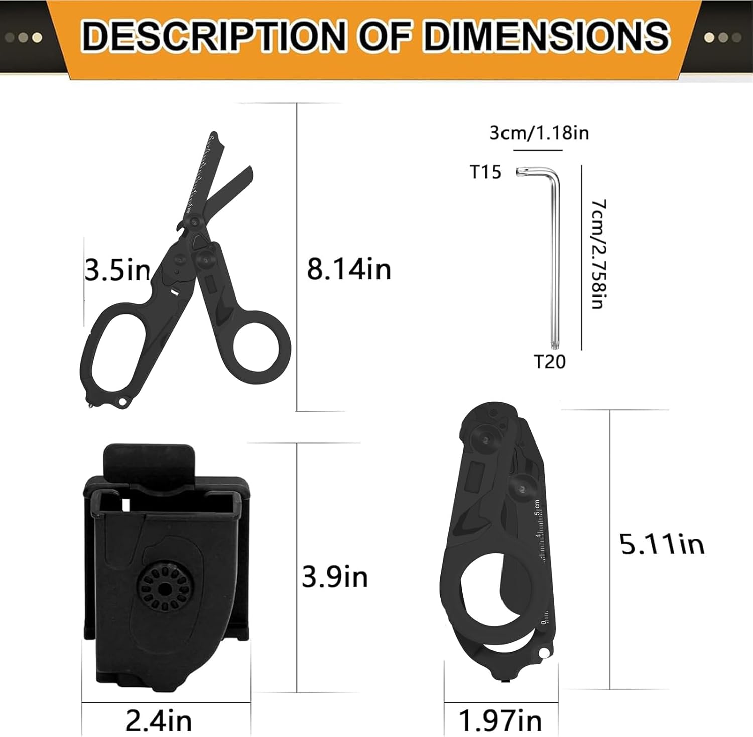 Forbici Pieghevoli 6 in 1 per Soccorso, Nero - immagine 2