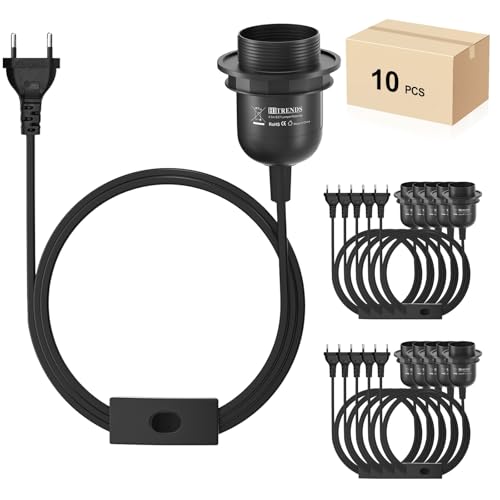 10x Portalampada E27 con Cavo e Interruttore, Nero