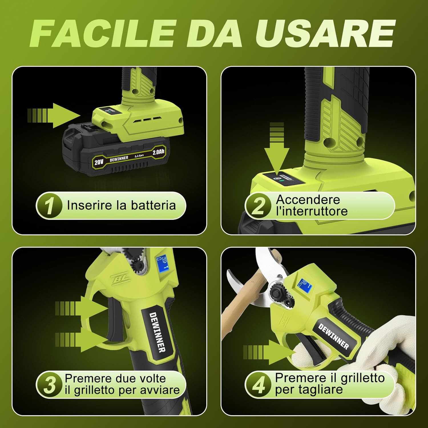 Dewinner Forbici Potatura a Batteria Brushless 200W - immagine 8