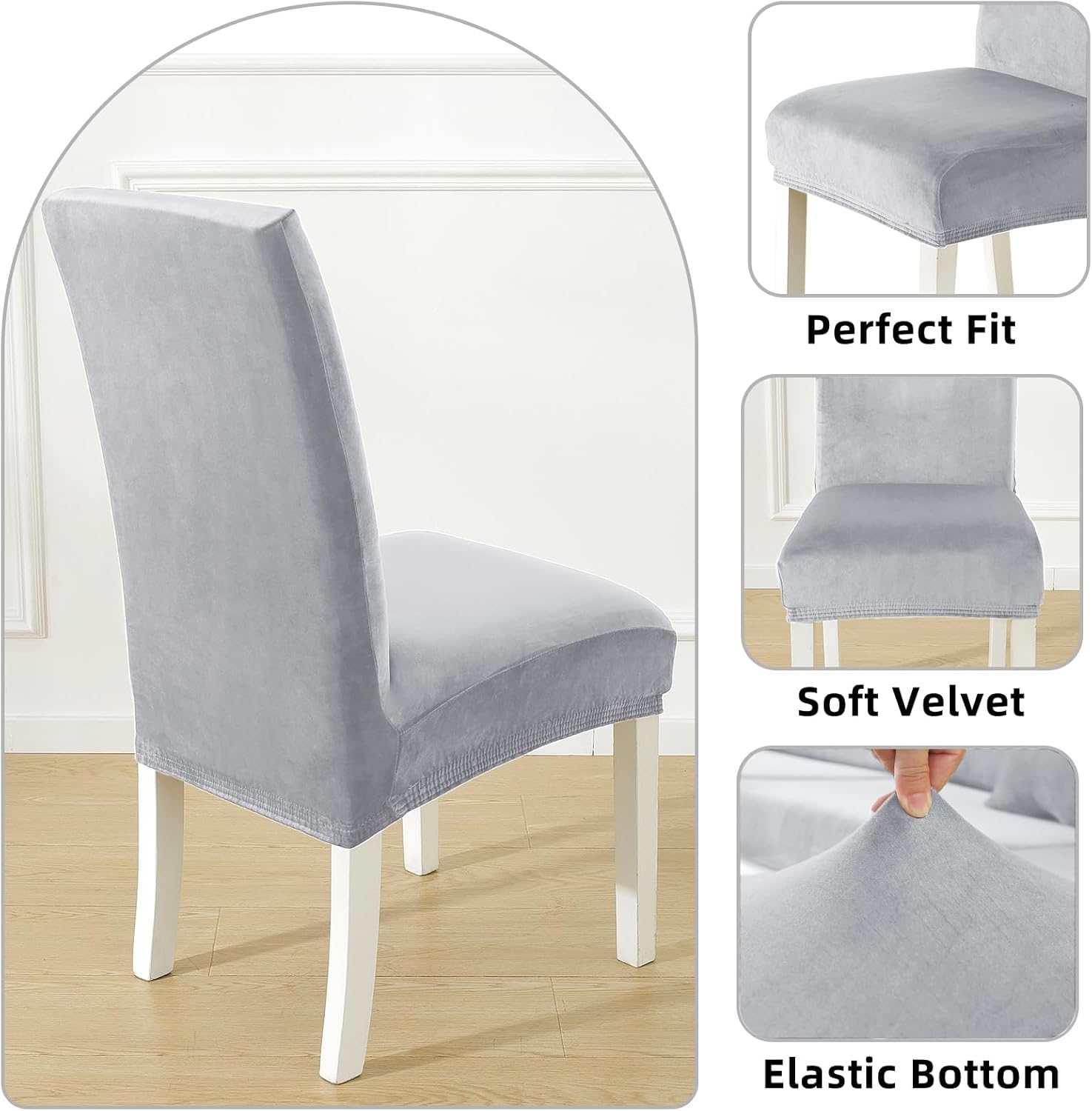 Coprisedie Velluto con Schienale 6 Pezzi, Grigio Argento - immagine 5