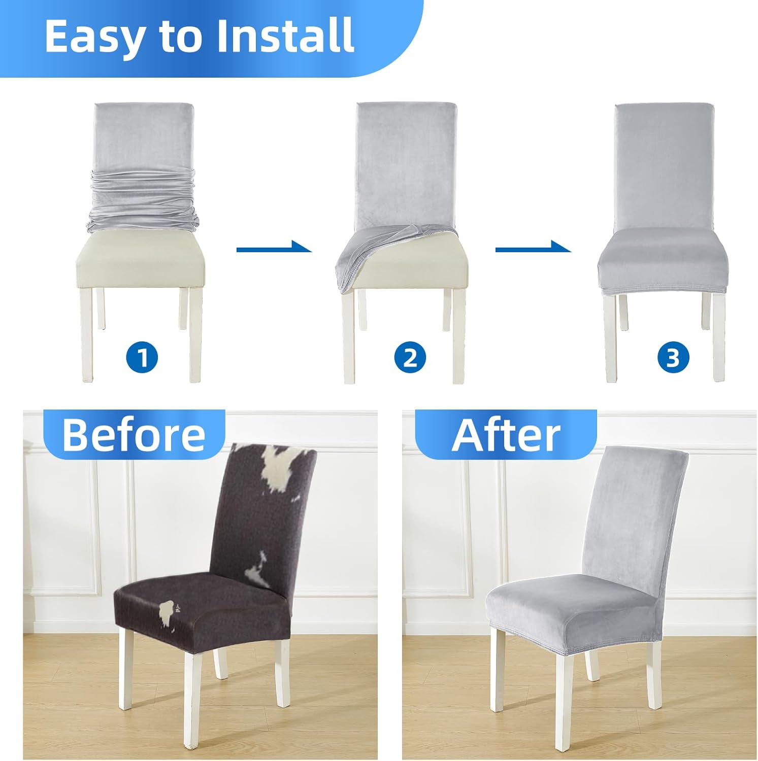 Coprisedie Velluto con Schienale 6 Pezzi, Grigio Argento - immagine 6