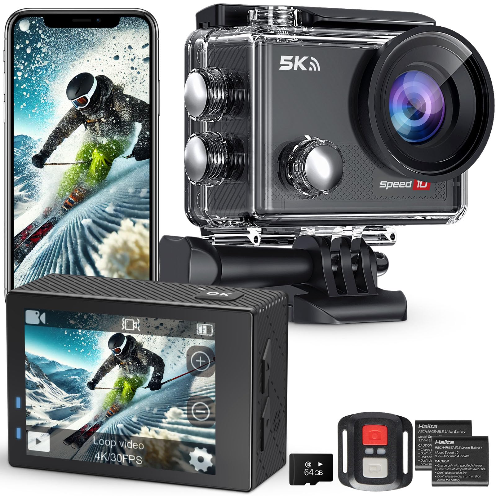 Hiicam Speed 10 Action Cam 5K 30FPS 30MP, Black-6