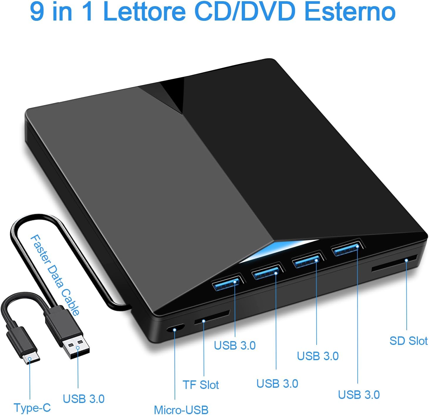 Dictien Lettore CD/DVD Esterno USB 3.0 per PC - immagine 2
