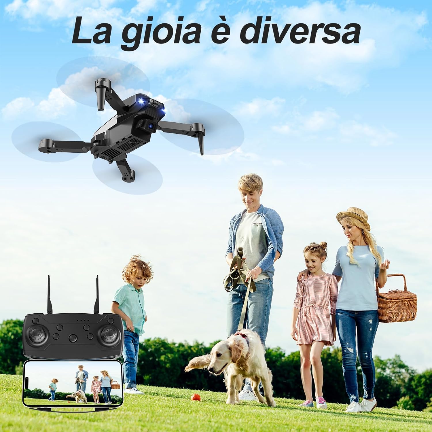Drone con Telecamera 1080P Pieghevole, Dorato - immagine 6