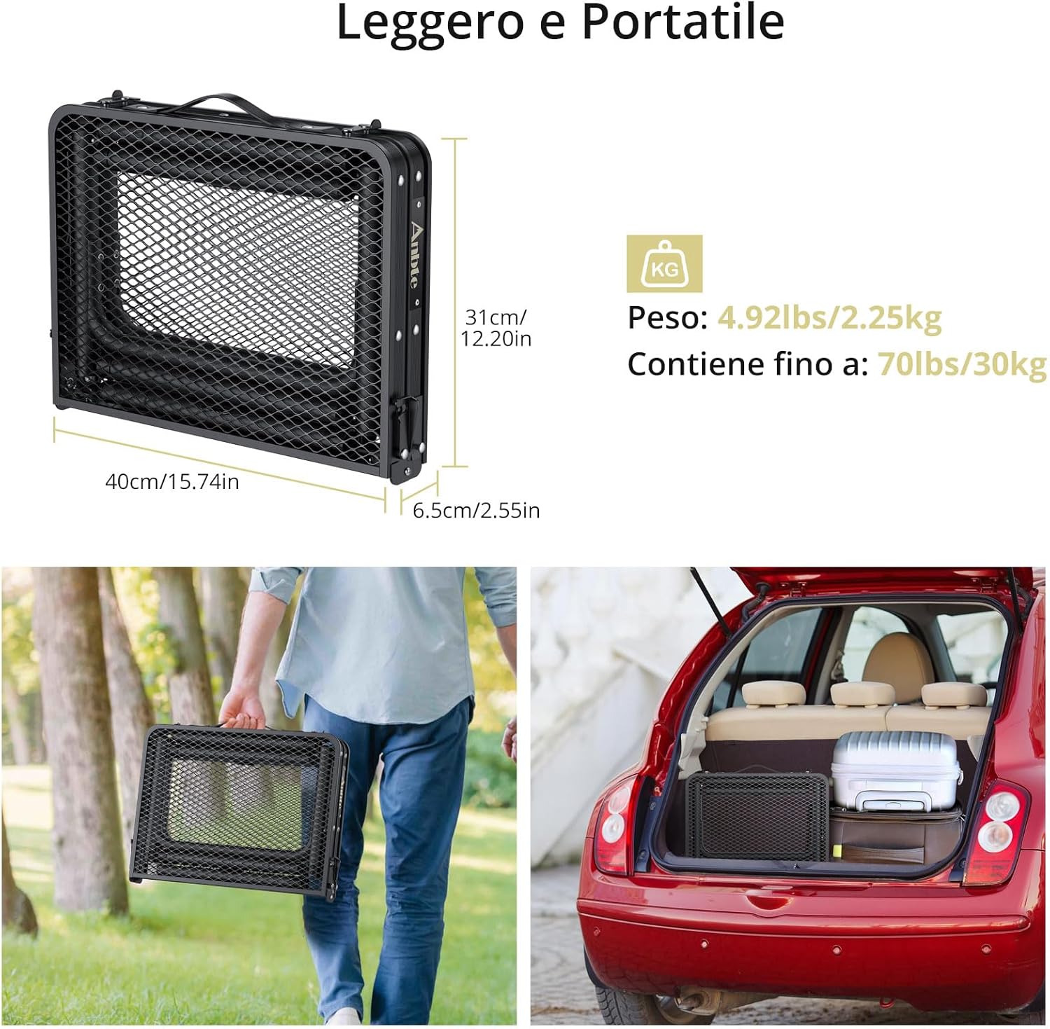 Anbte Tavolo Pieghevole da Campeggio 60x40cm, Nero - immagine 5