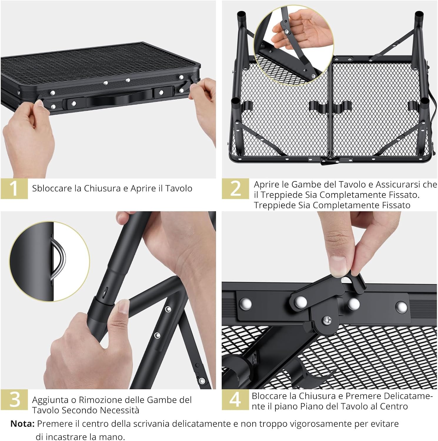 Anbte Tavolo Pieghevole da Campeggio 60x40cm, Nero - immagine 6