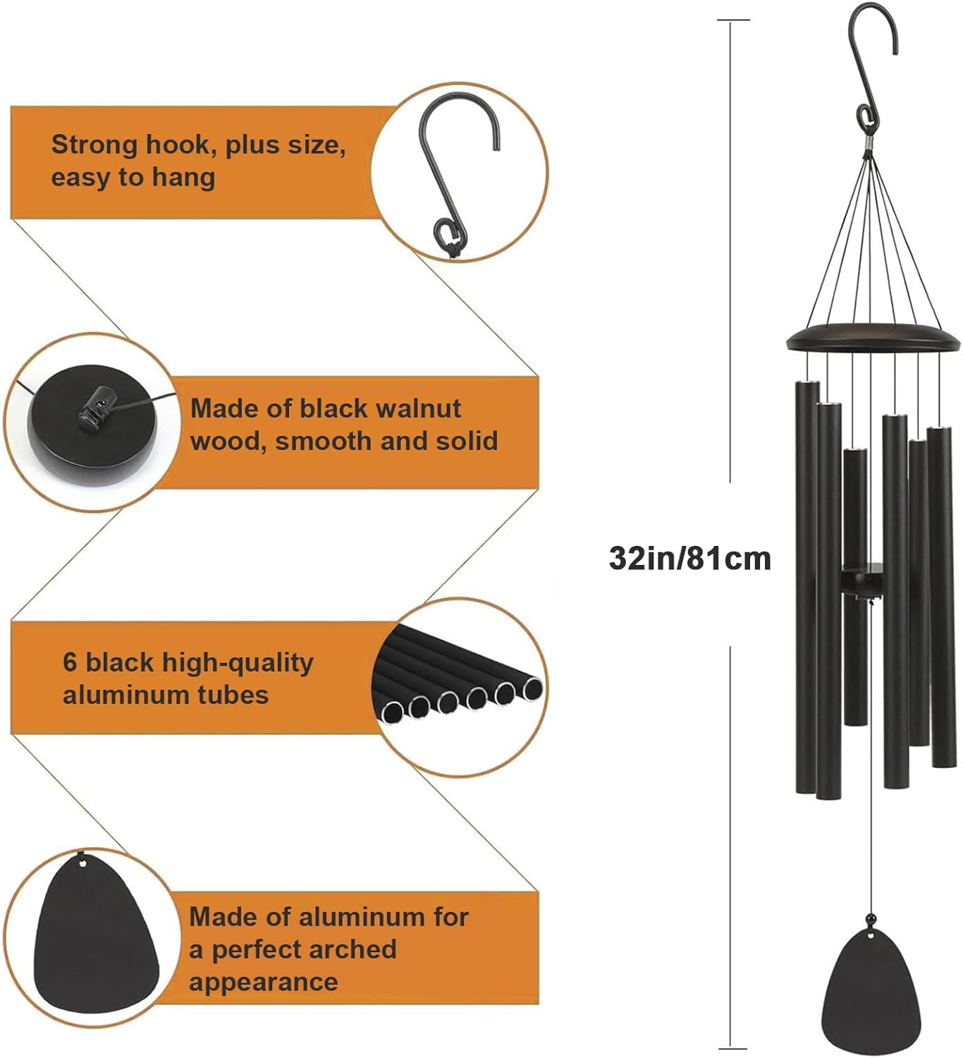 Campanello a Vento Esterno 81cm, Nero - immagine 2