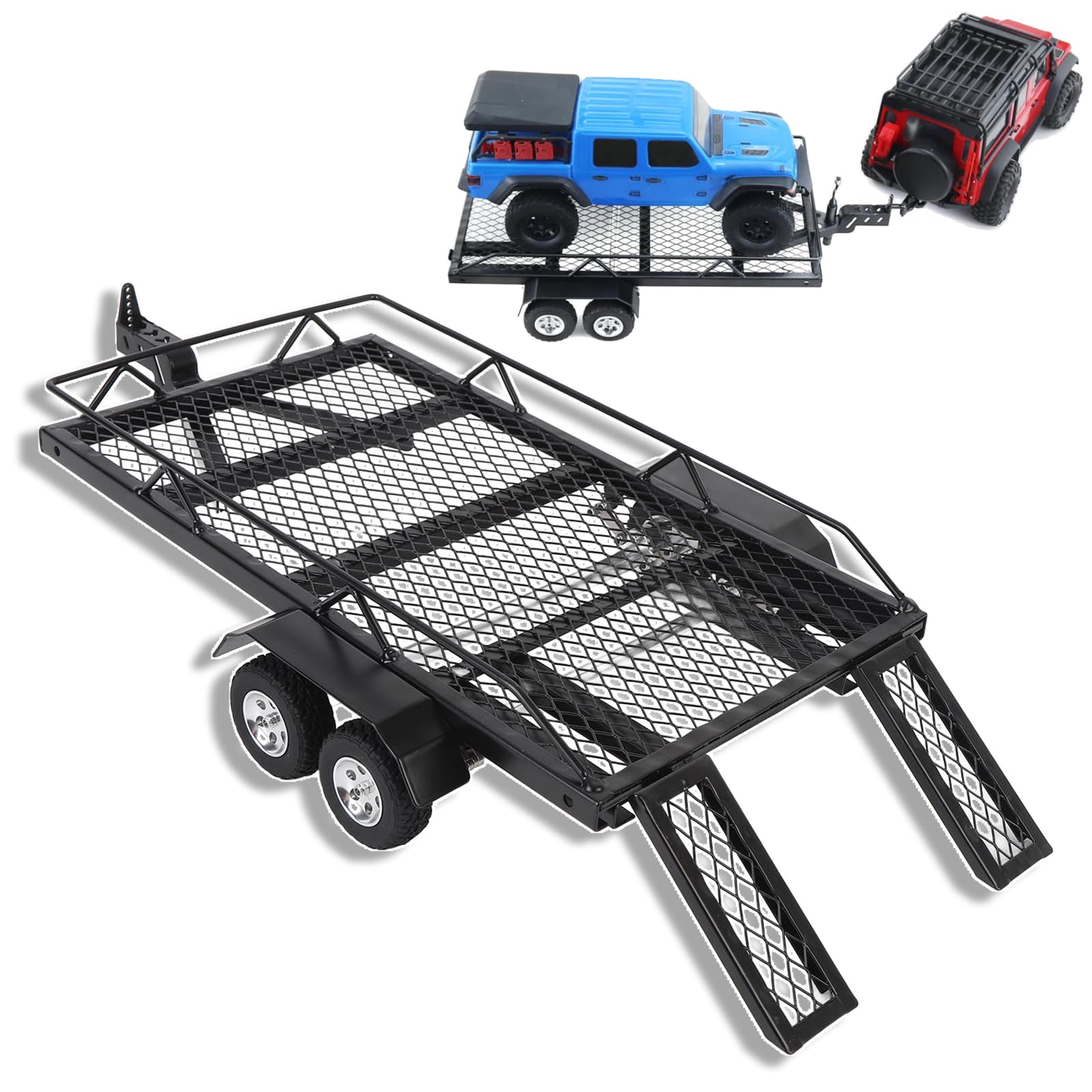 Rimorchio a Pianale in Metallo RC con Gancio di Traino