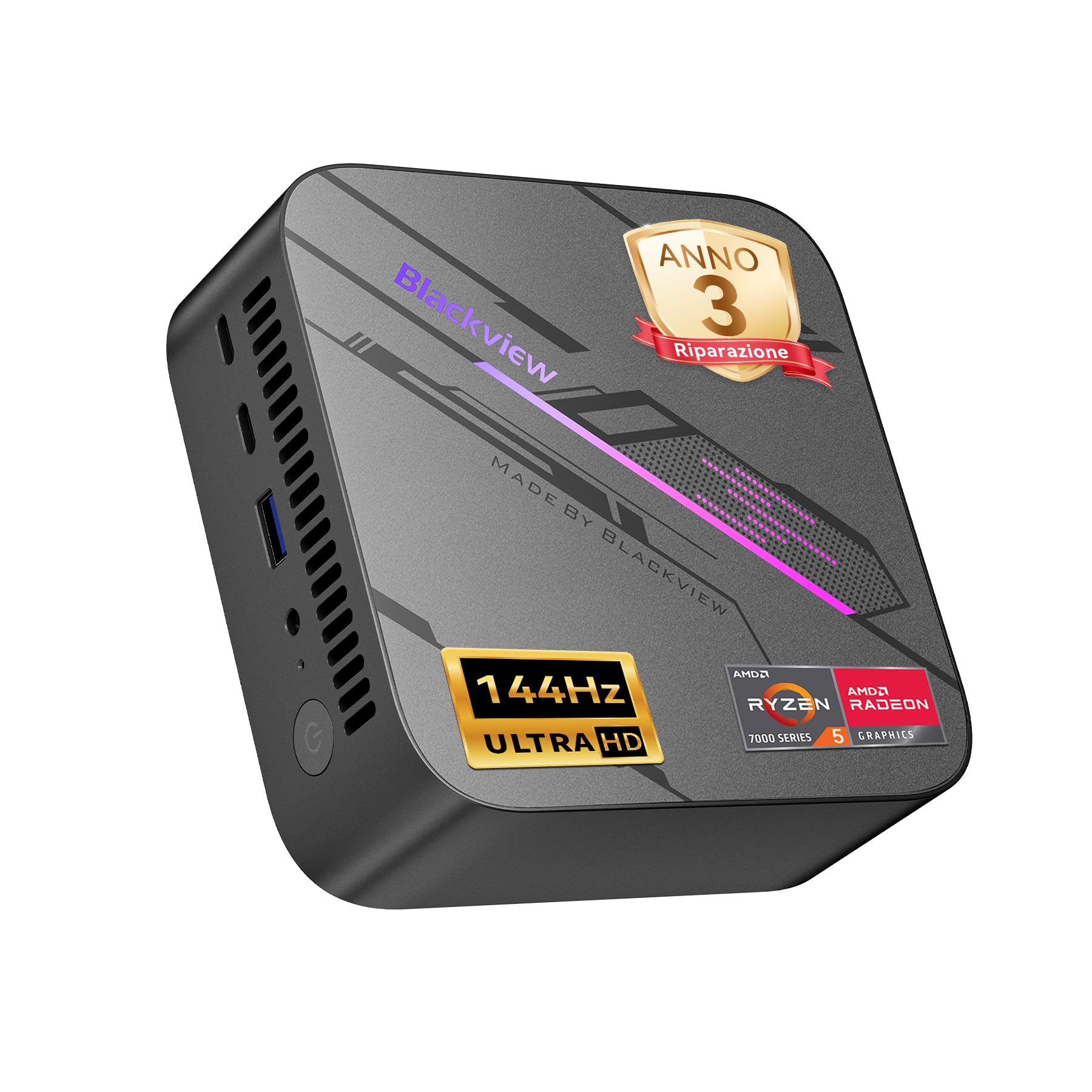 Blackview MP100 Mini PC Ryzen 7430U, 144Hz 4K 3 Display Desktop PC, Radeon Graphics, 16GB RAM 512GB PCIE 3.0, Win 11 Pro, 3 anni di garanzia, Wi-Fi 6/BT 5.2, Micro Computer per casa/gioco/ufficio