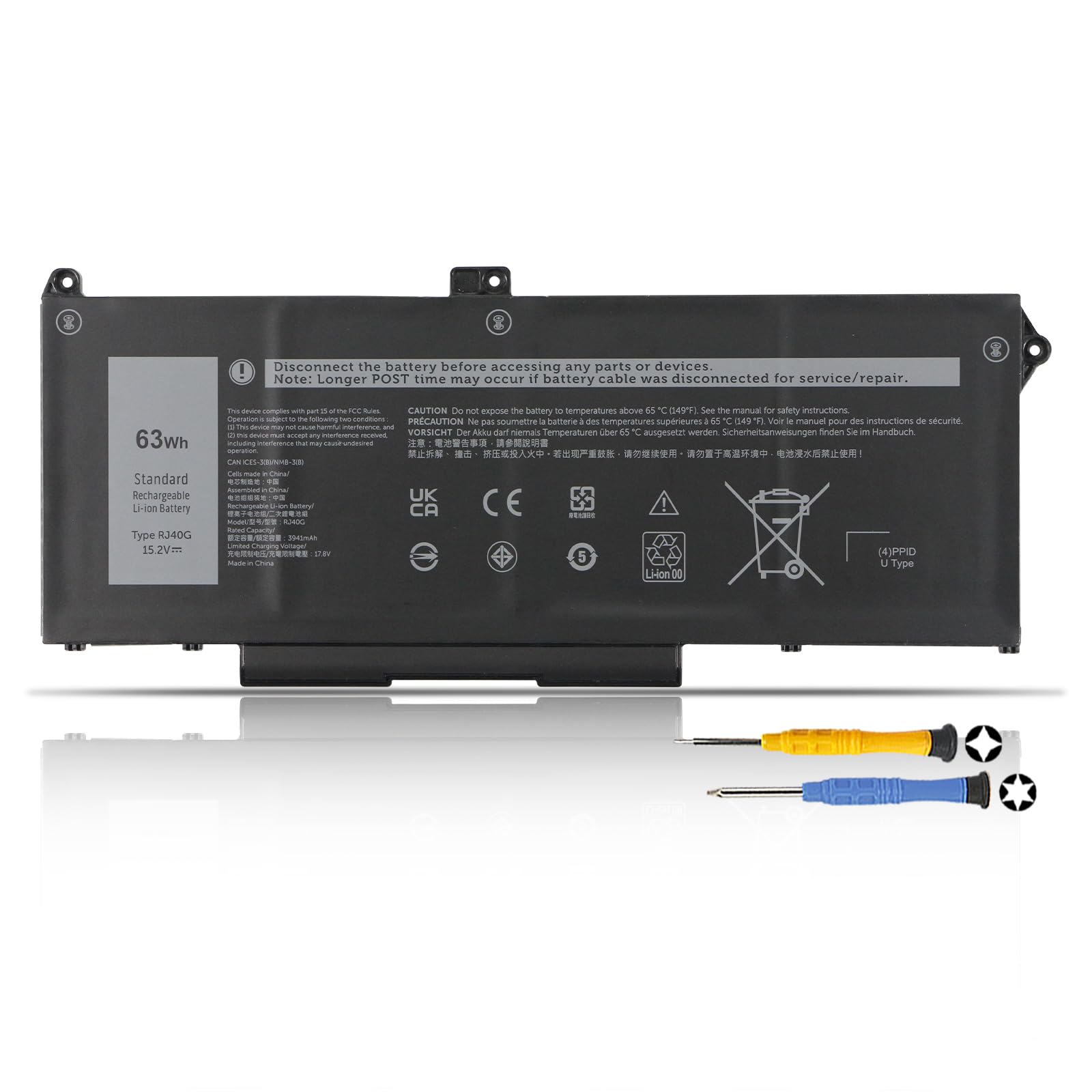 K KYUER RJ40G Laptop Batteria per Dell Latitude 14 5420 15 5520 Precision 15 3560 Mobile Workstation P137G P104F P137G001 P104F001 P104F002 M3KCN 75X16 M033W 1K2CF 075X16 0WK3F1 63Wh Notebook Battery