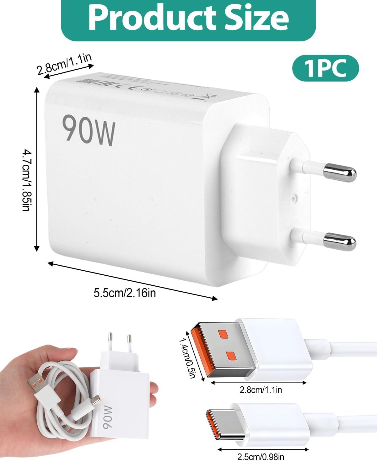 Caricabatterie USB-C Turbo 90W con Cavo 1M - immagine 2