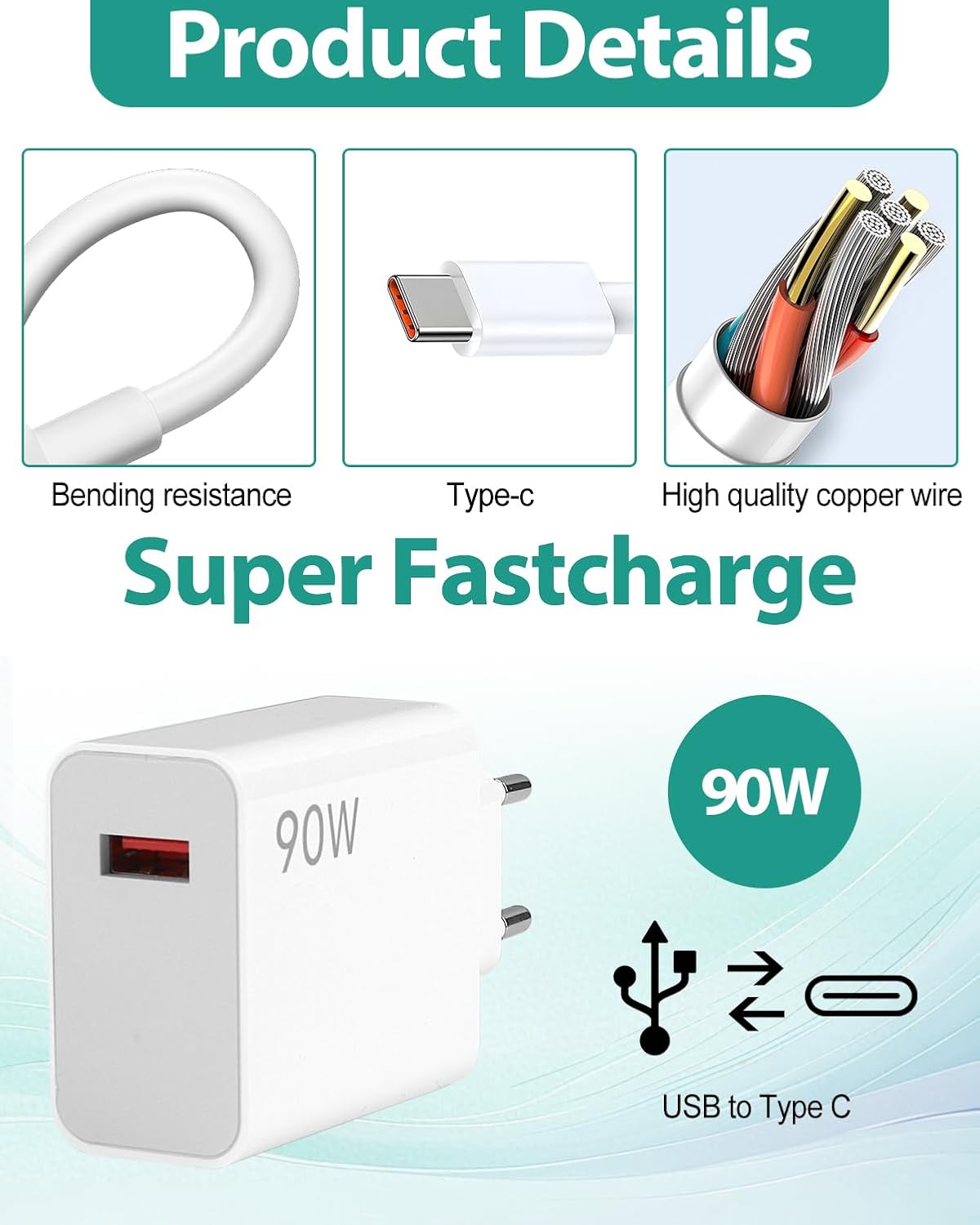 Caricabatterie USB-C Turbo 90W con Cavo 1M - immagine 4