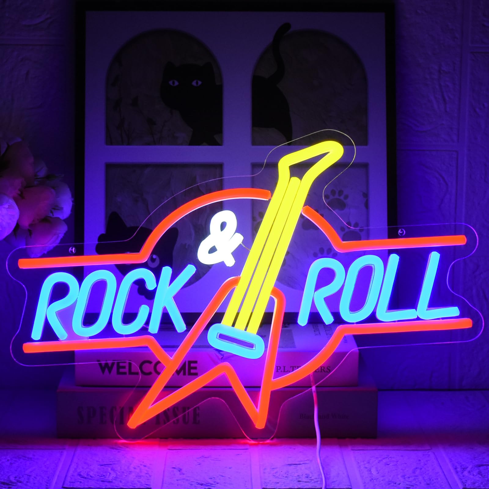 Rock&Roll Insegna al Neon LED dimmerabile con chitarra