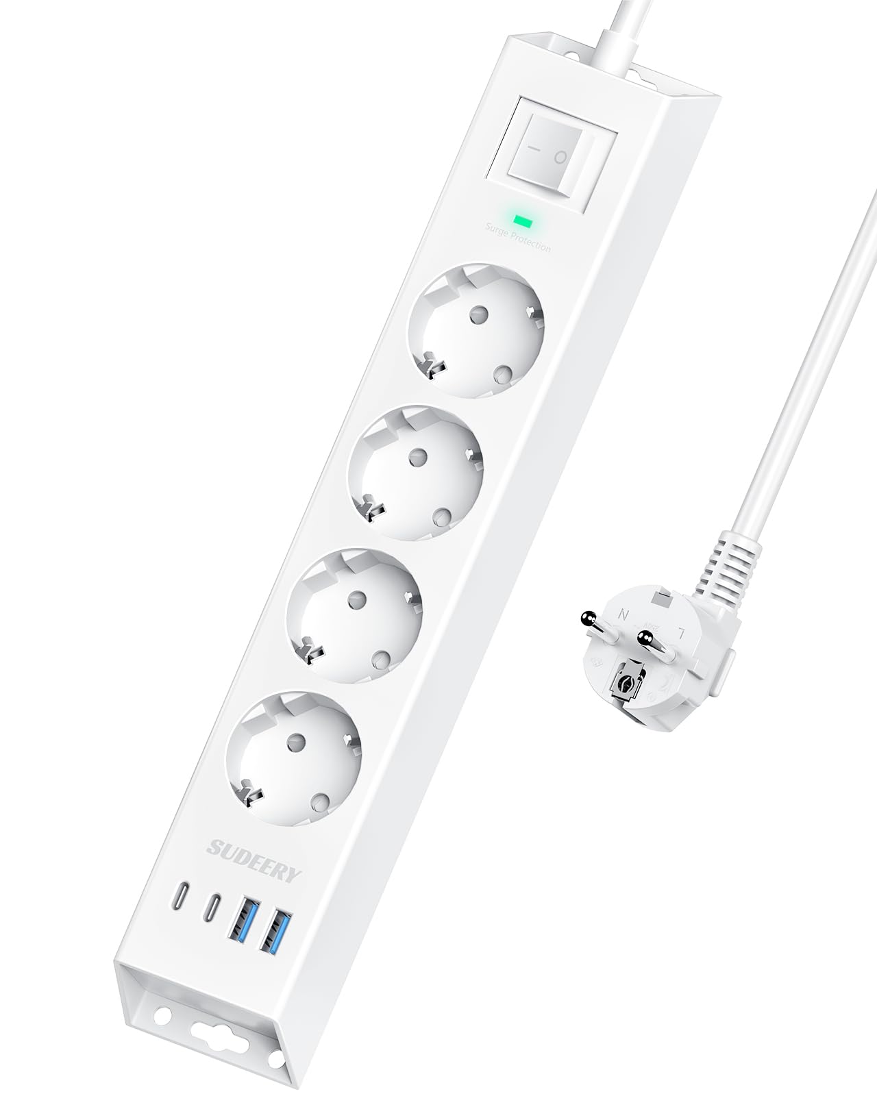 Sudeery Multipresa 4 Vie con USB-C e Cavo 2m, Bianco