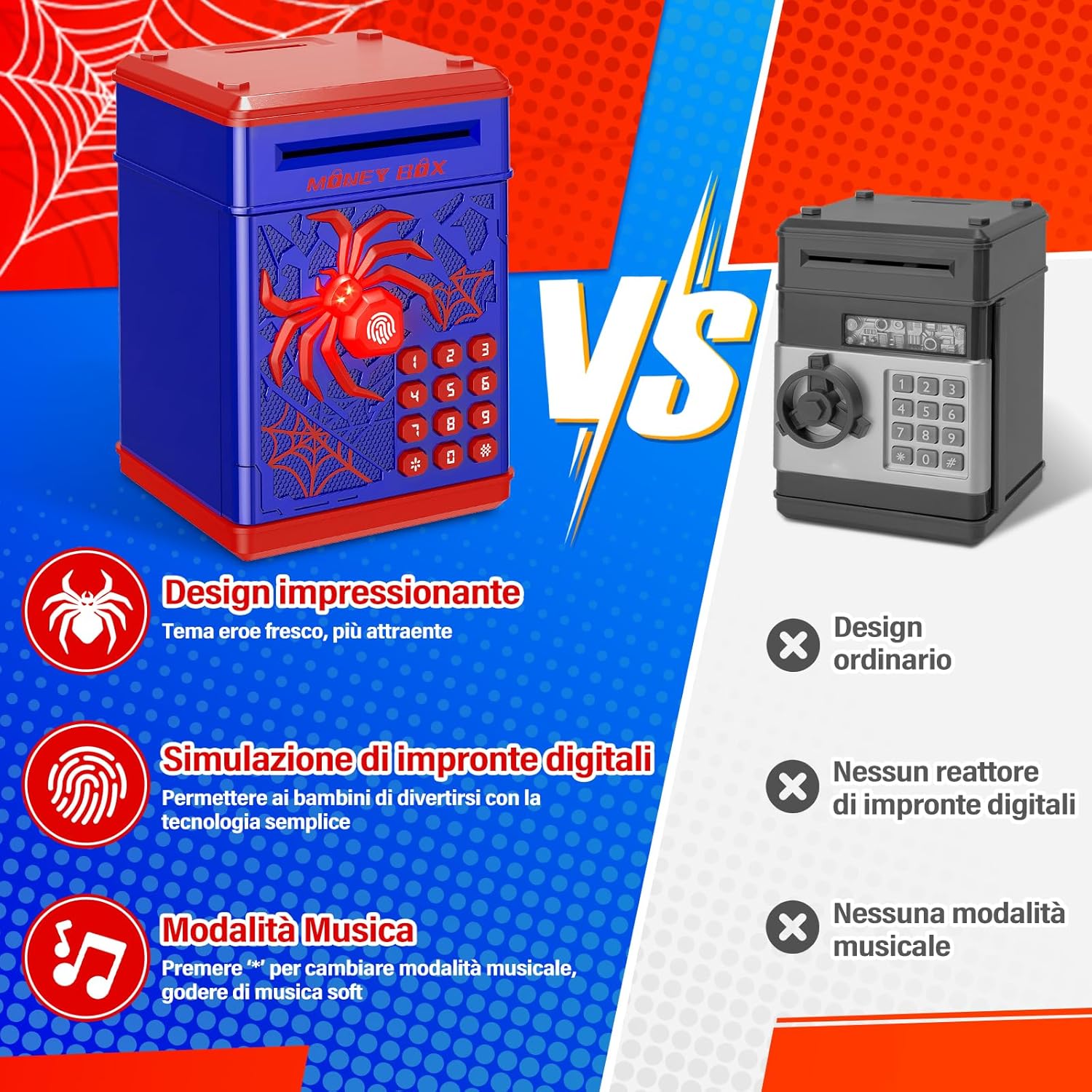 Salvadanaio Elettronico Spider per Bambini - Blu - immagine 2