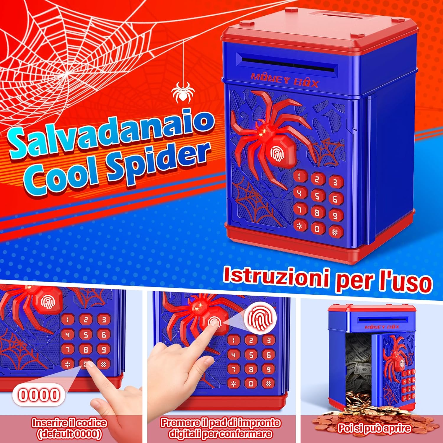 Salvadanaio Elettronico Spider per Bambini - Blu - immagine 3