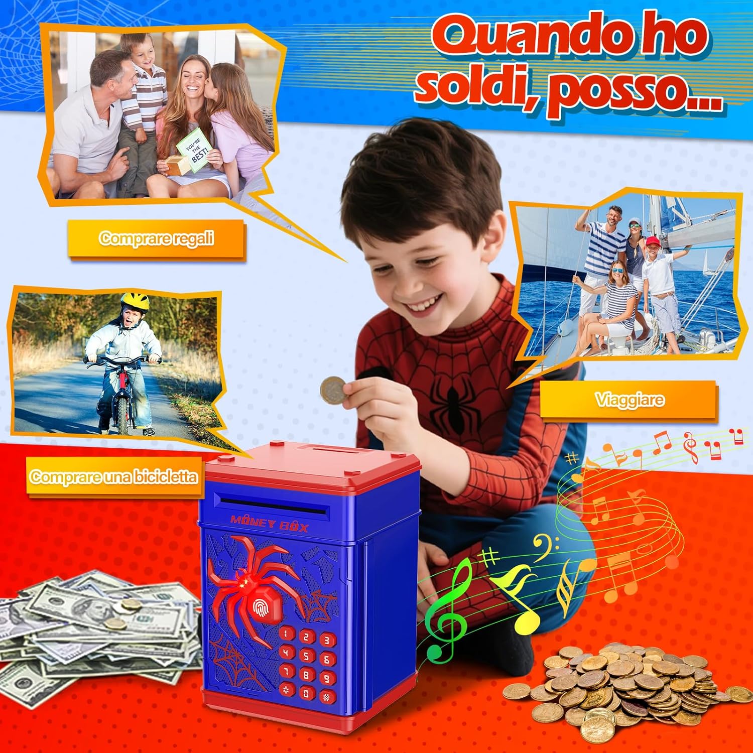 Salvadanaio Elettronico Spider per Bambini - Blu - immagine 6