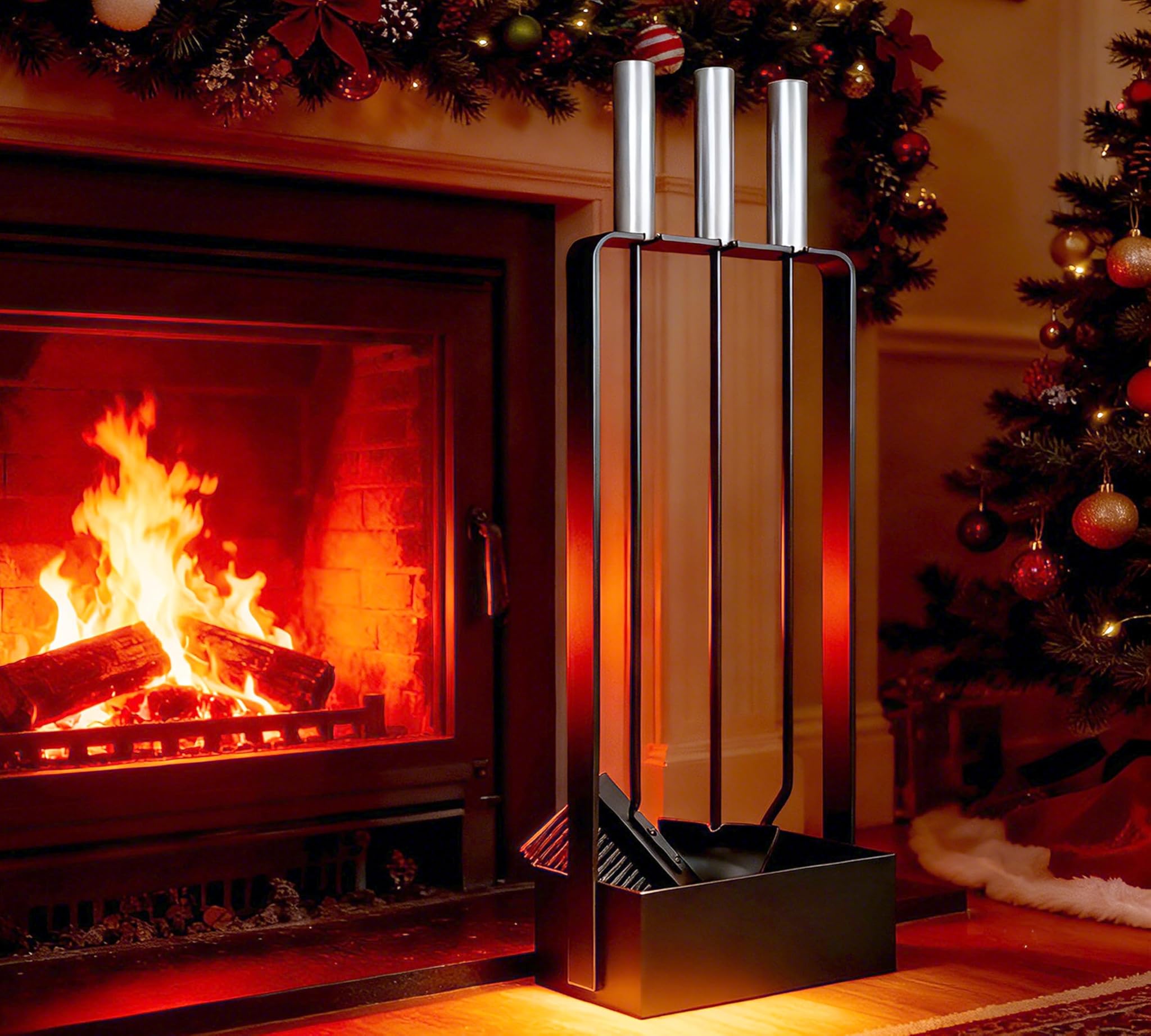 Kingson Set Attrezzi per Camino 53cm, Nero