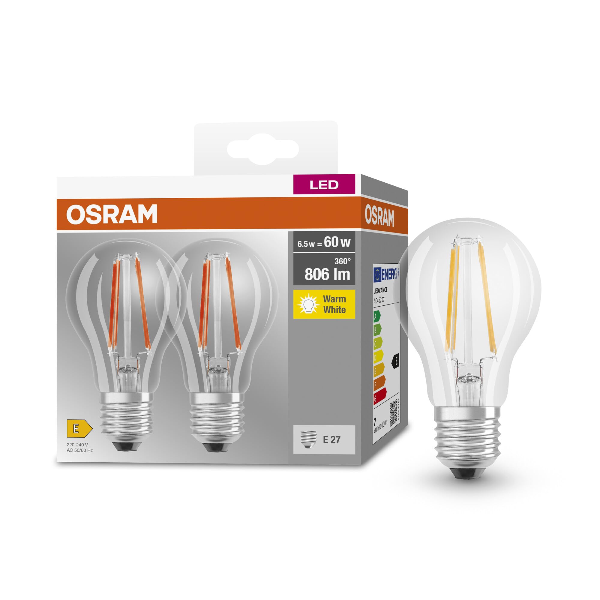 Osram Lampada LED BASE CLASSIC A FIL 60 E27, Doppia