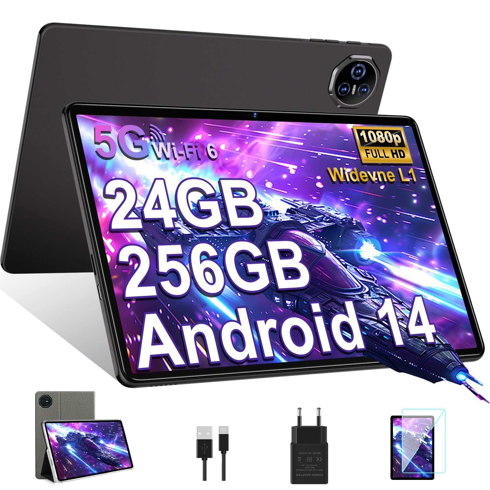 Biegedy Tablet 11 Pollici Android 14, Nero