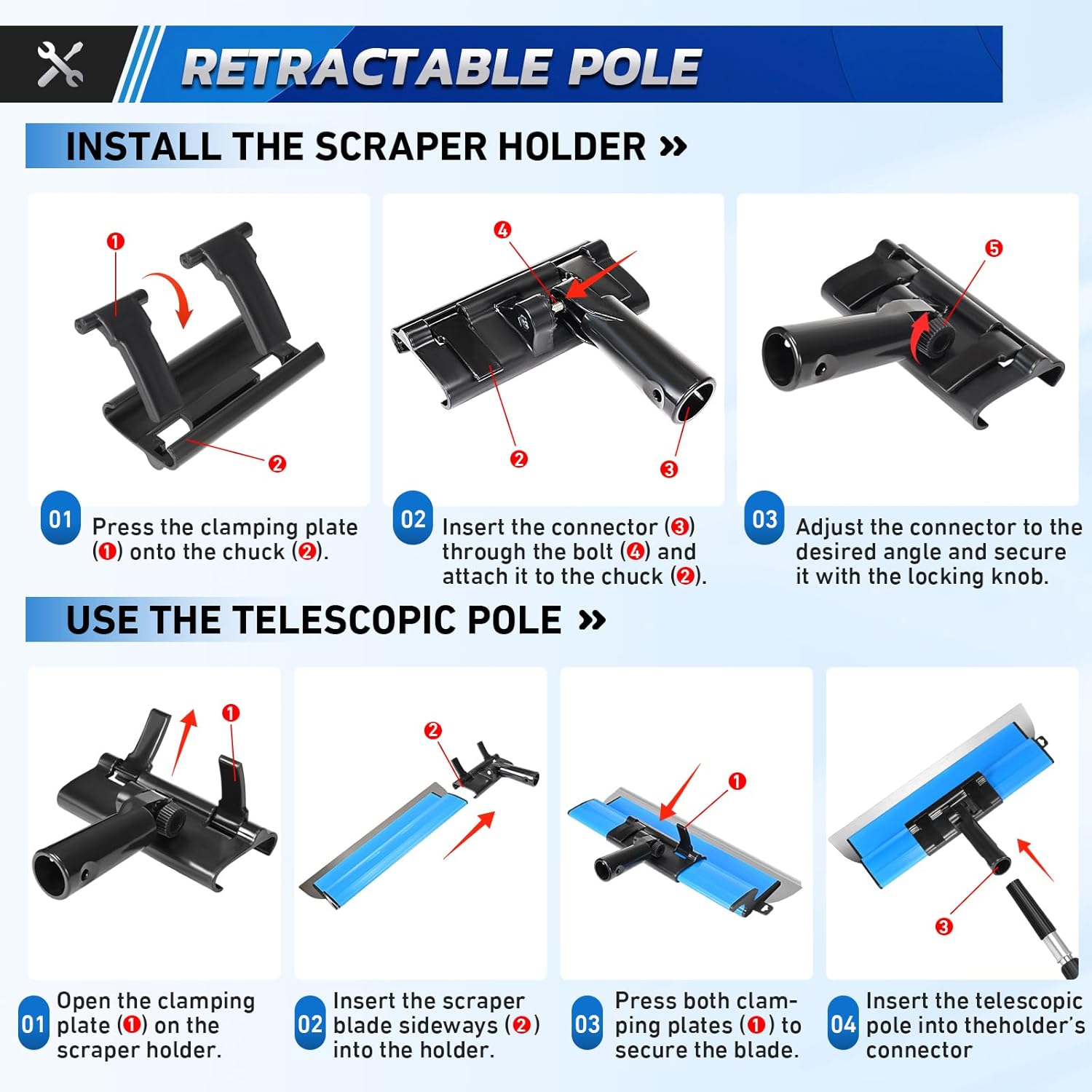 Set Spatole per Superfici 15-80cm + Manico Prolunga - immagine 7