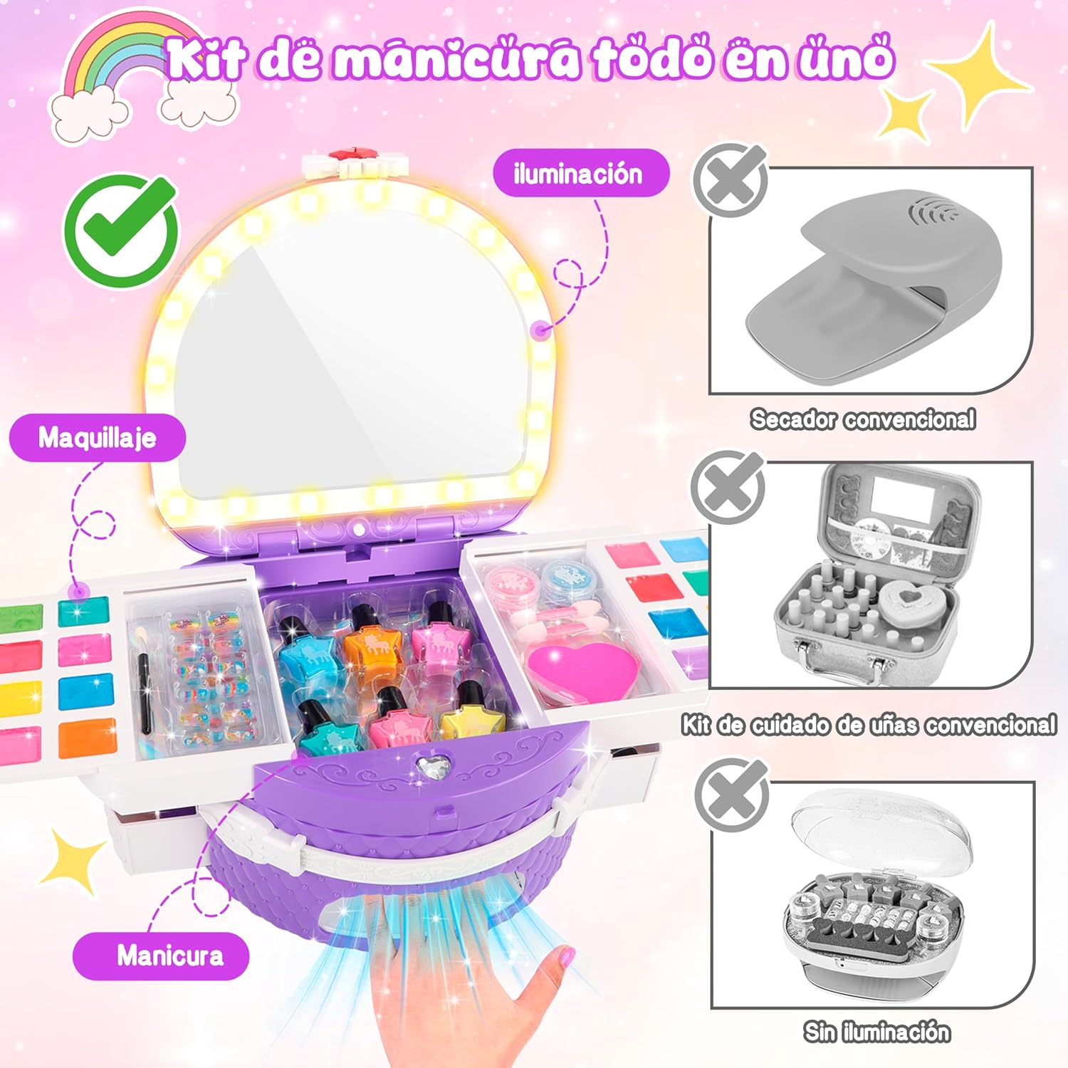 Herenear Kit Unghie Bambina 6-12 Anni, Viola - immagine 3