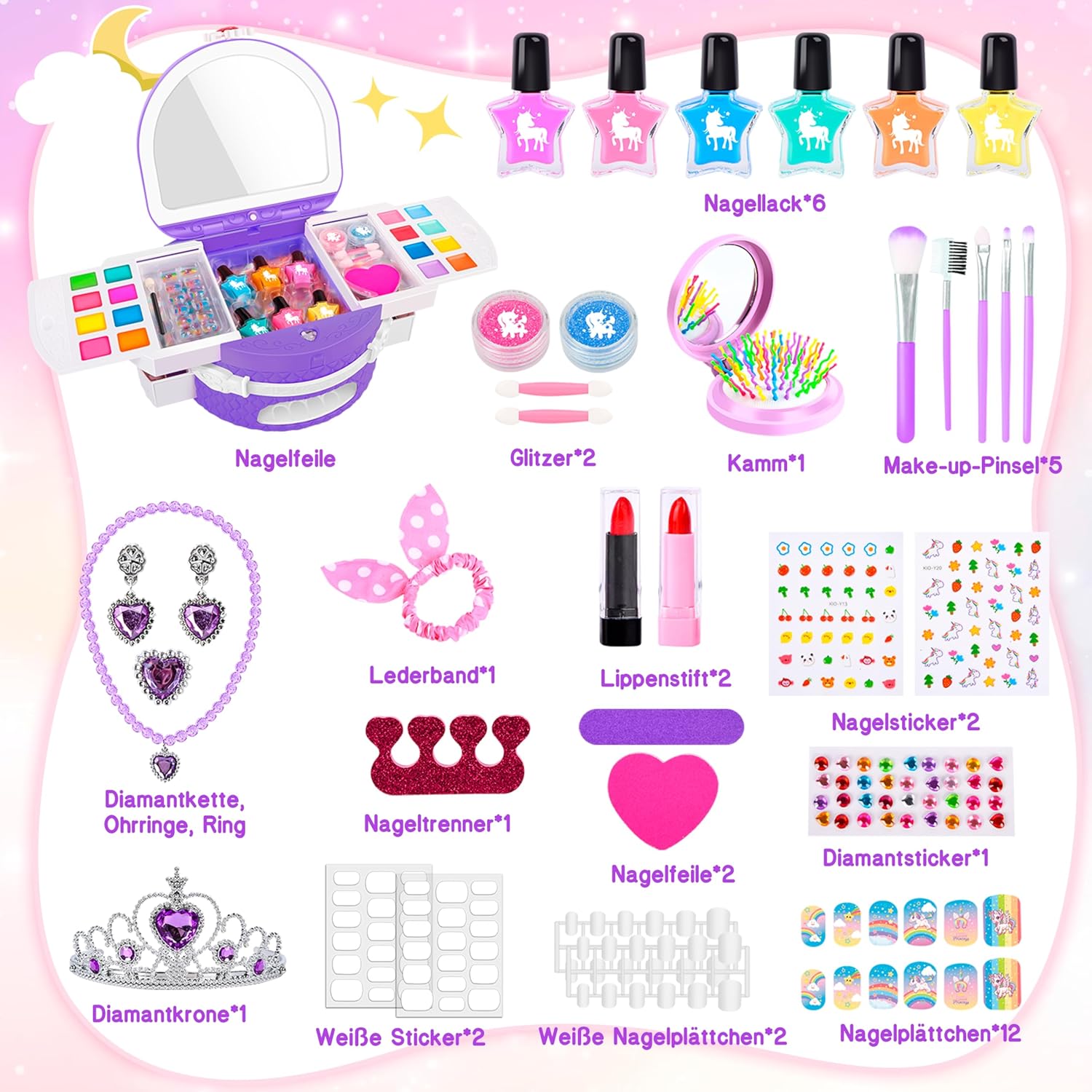 Herenear Kit Unghie Bambina 6-12 Anni, Viola - immagine 4