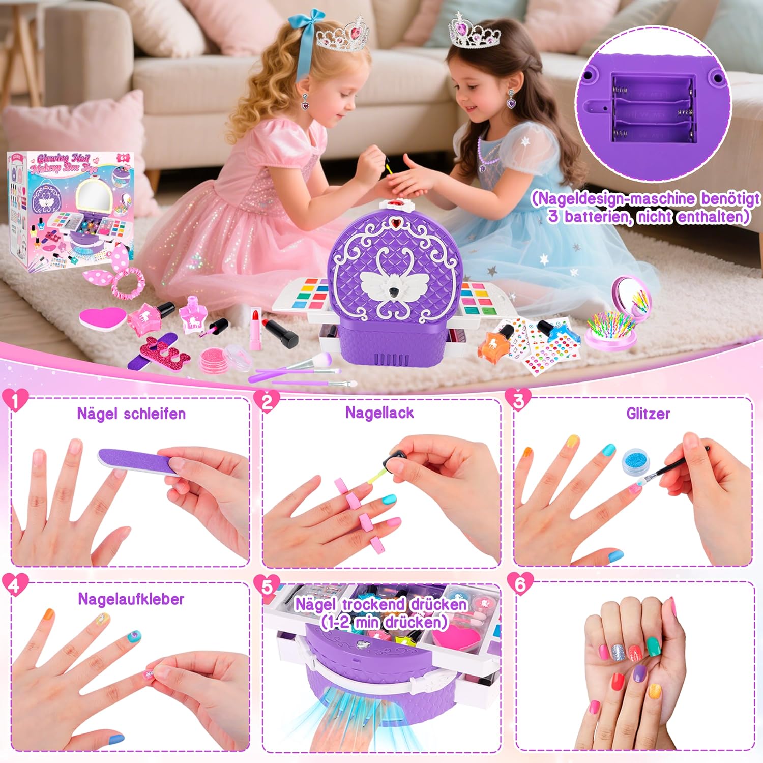 Herenear Kit Unghie Bambina 6-12 Anni, Viola - immagine 5