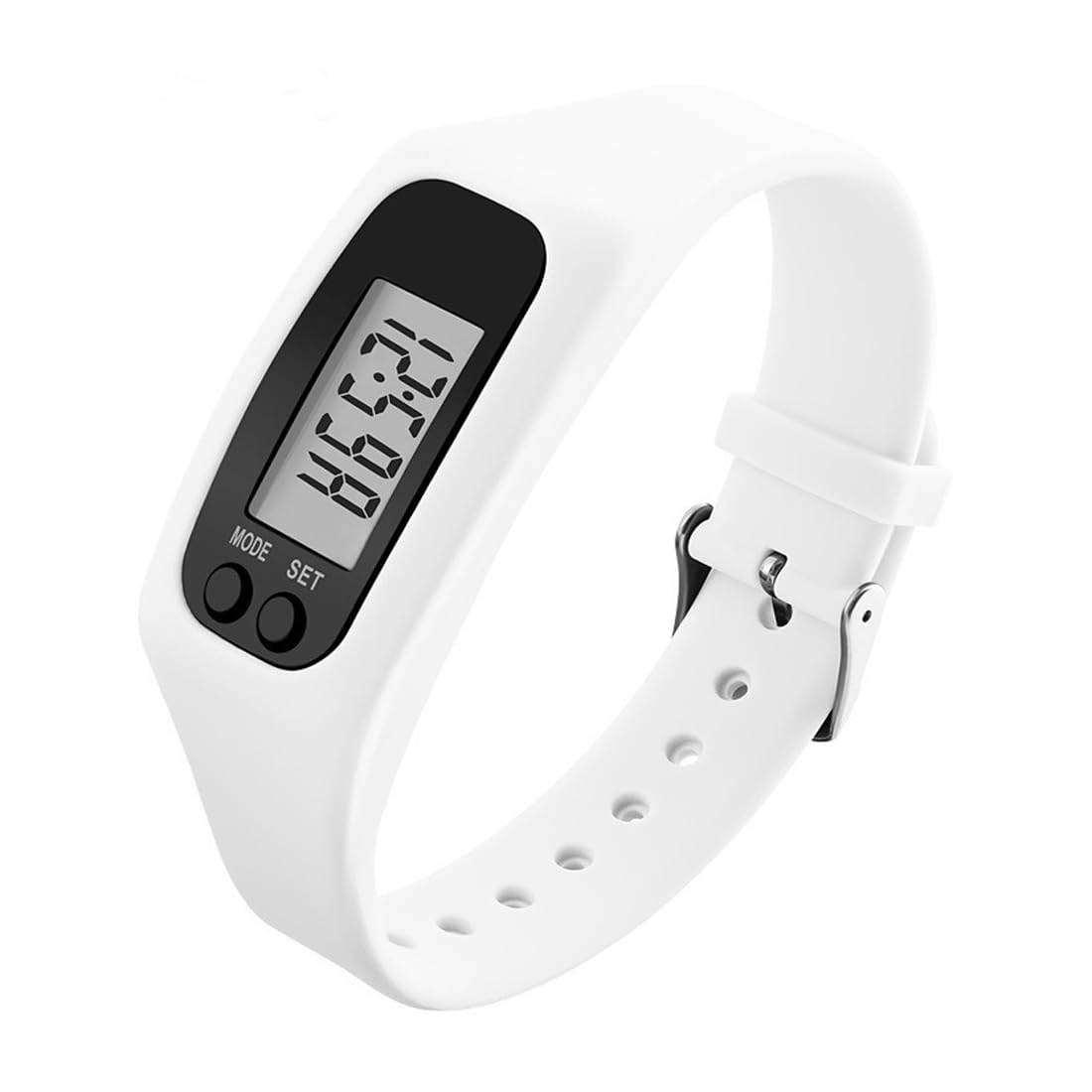 Contapassi da tasca Orologio Contapassi da Polso senza Bluetooth senza APP Pedometro Orologio Fitness Tracker Semplice KM Distanza Impermeabile（Bianco）