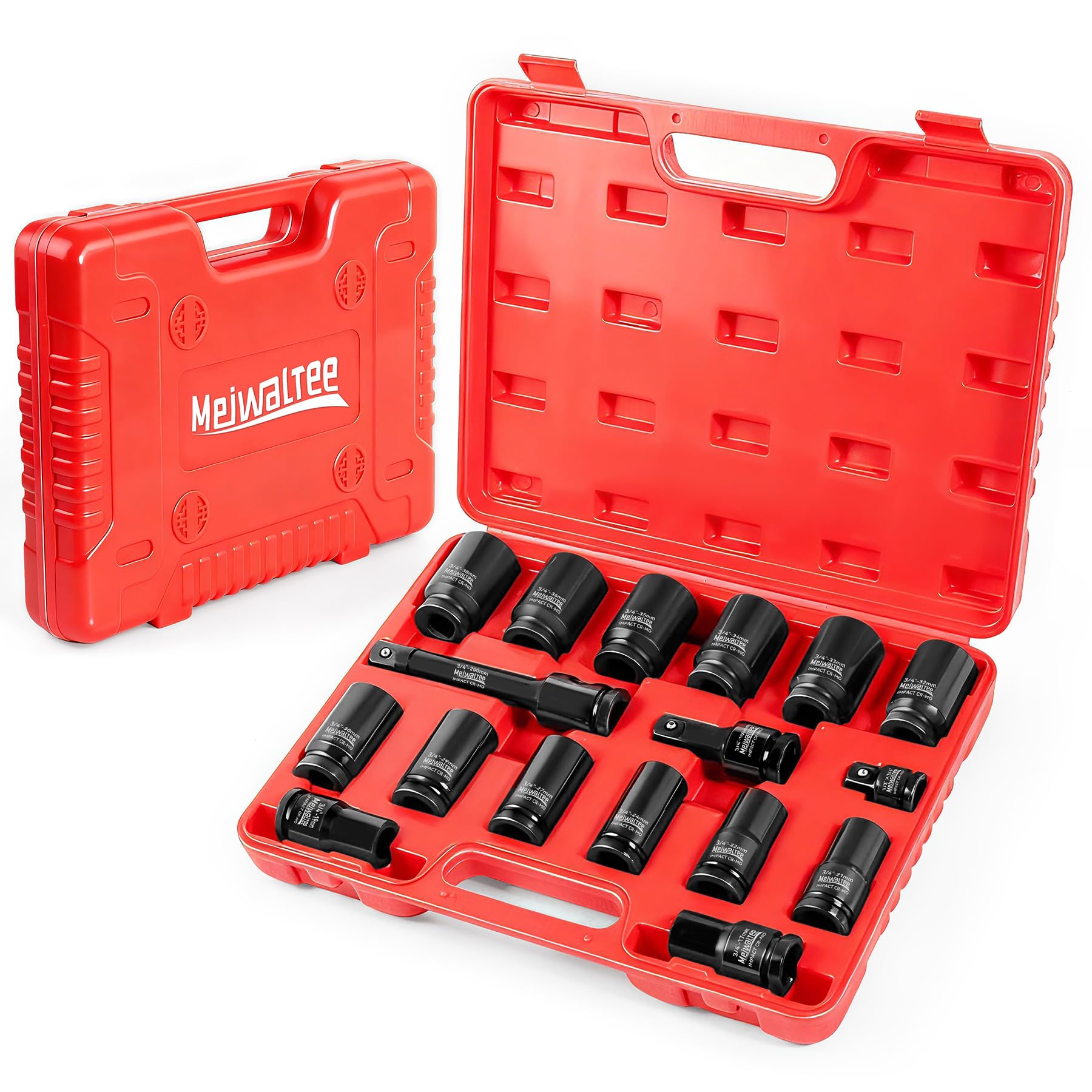 Meiwaltee 3/4" Set di Bussole a Impatto Profondo 17 Pezzi