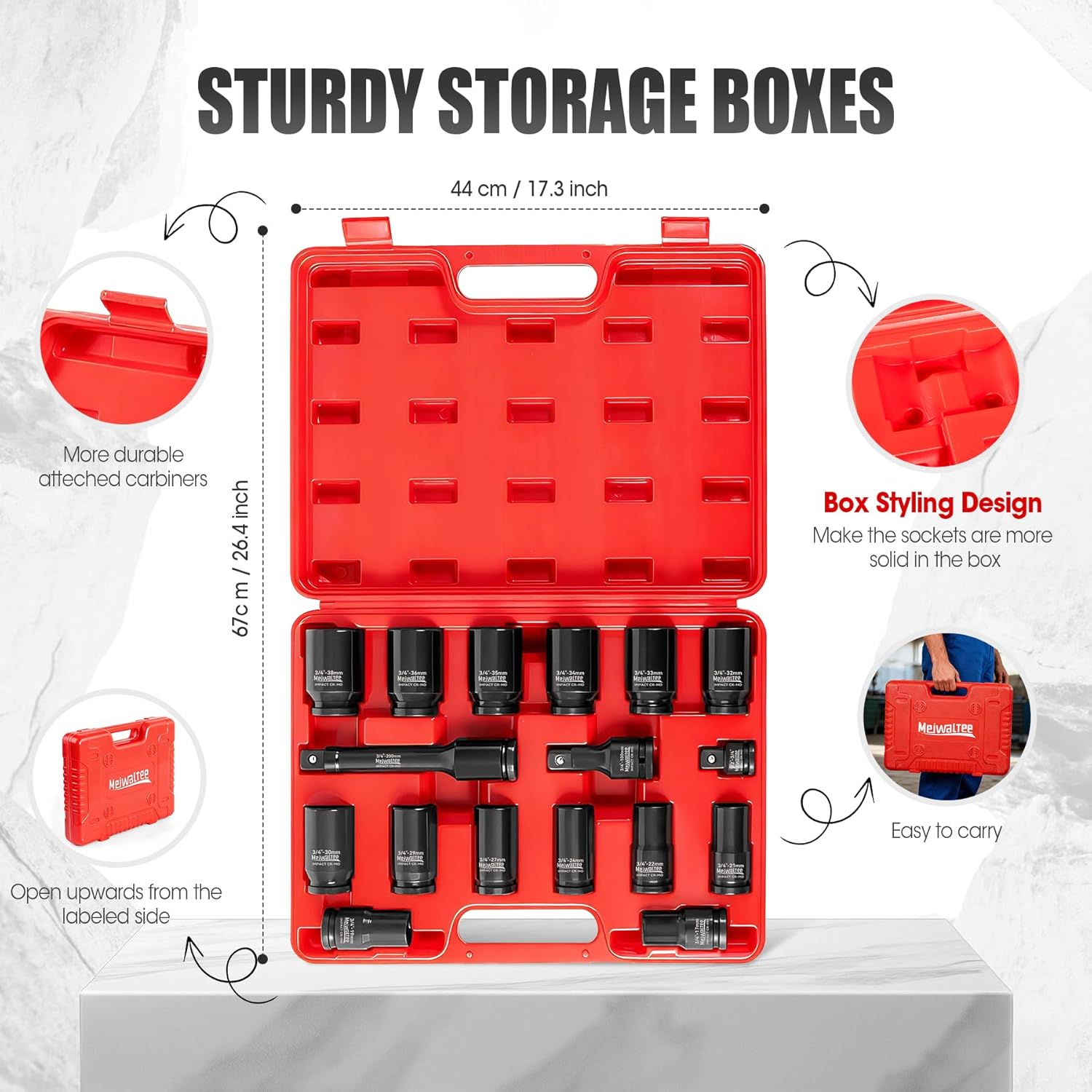 Meiwaltee 3/4" Set di Bussole a Impatto Profondo 17 Pezzi - immagine 2