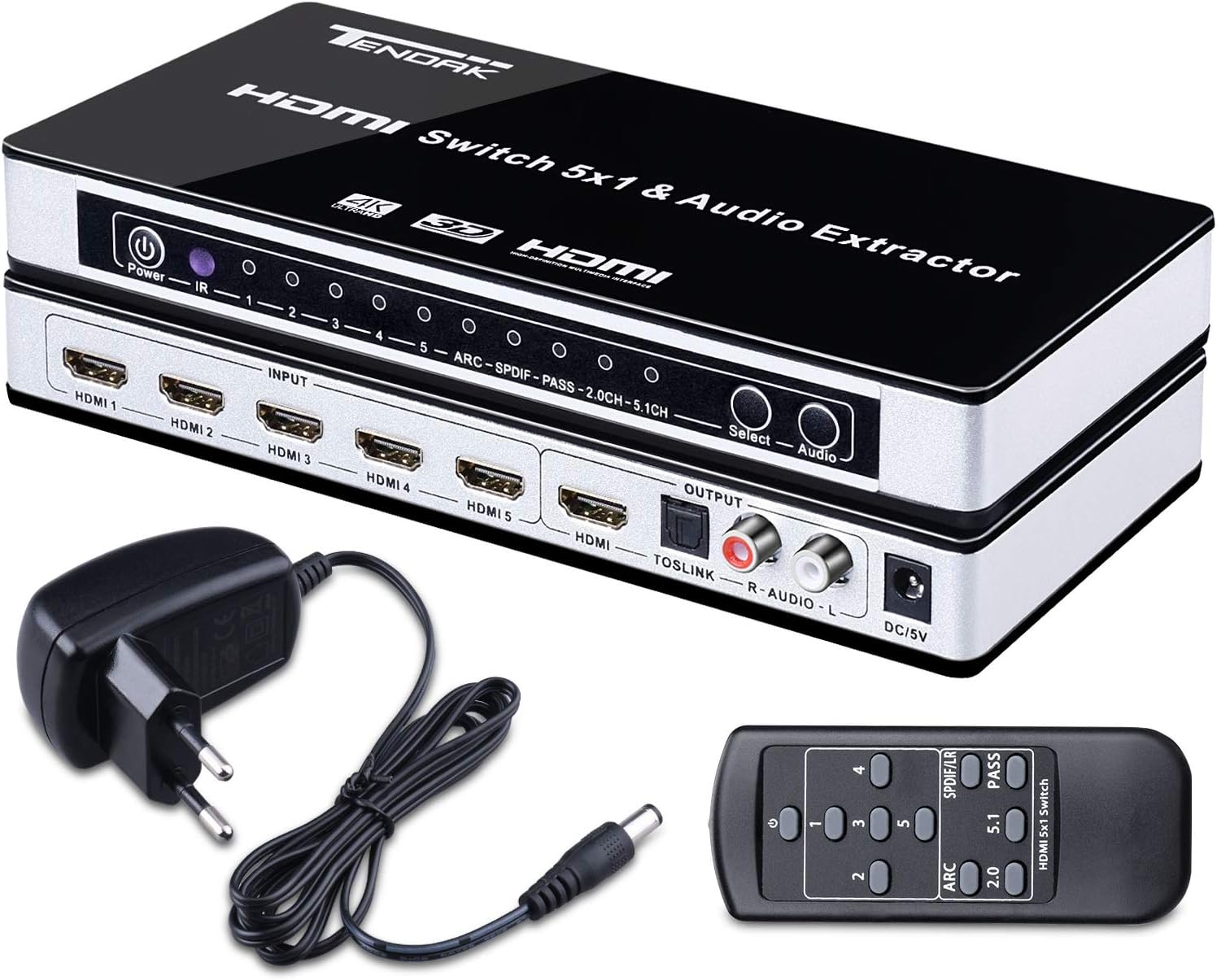 Tendak Switch HDMI 4K 5 su 1 con Audio Extractor - immagine 1